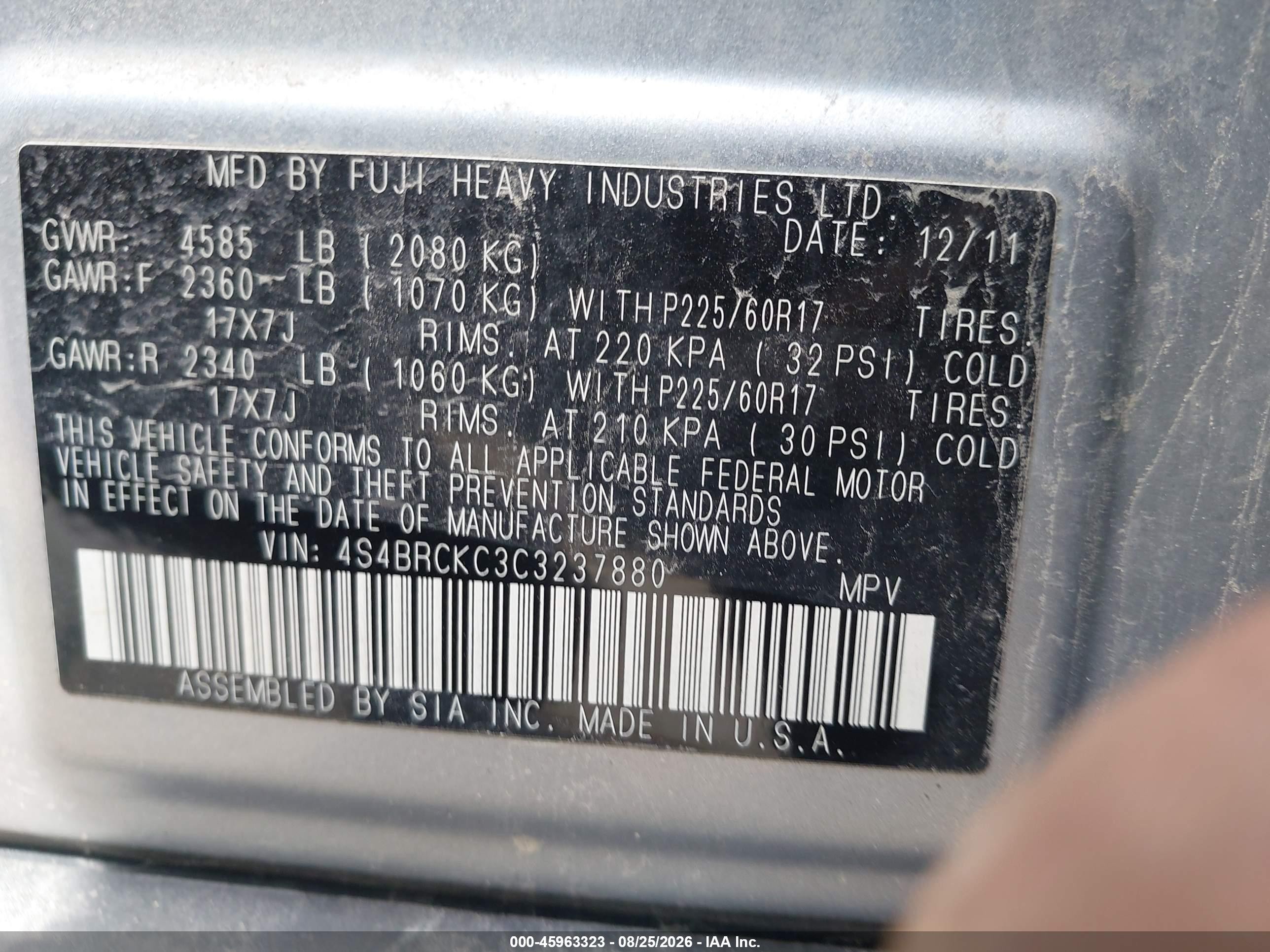 2012 Subaru Outback 2.5i Limited Silver vin: 4S4BRCKC3C3237880