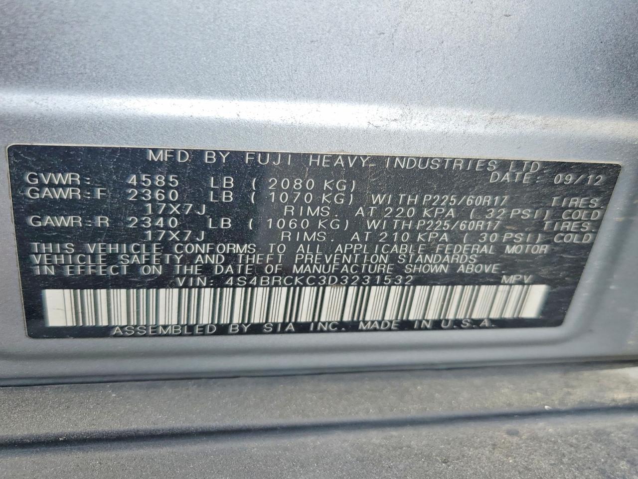 2013 Subaru Outback 2.5i Limited Silver vin: 4S4BRCKC3D3231532