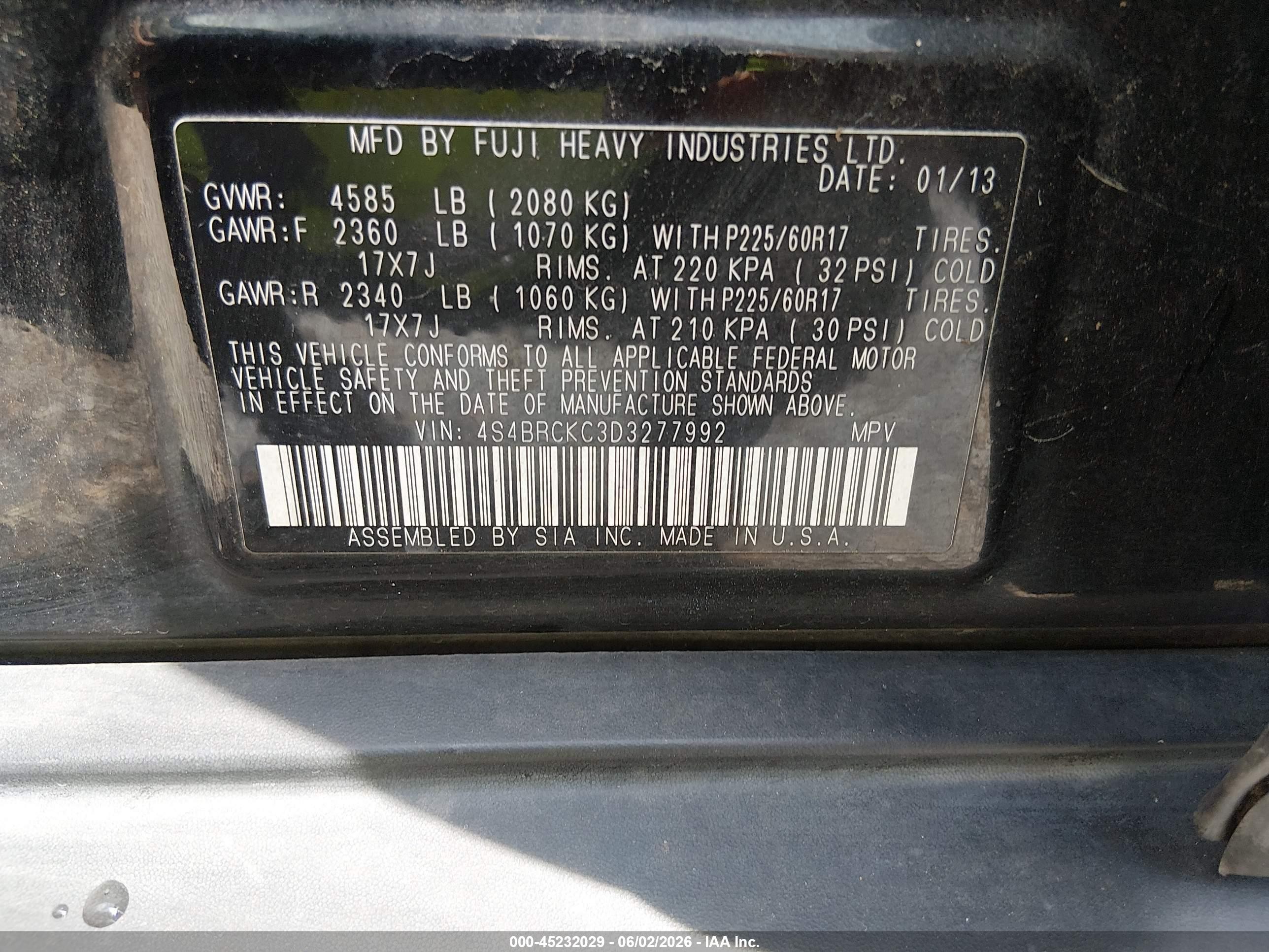 2013 Subaru Outback 2.5i Limited Black vin: 4S4BRCKC3D3277992