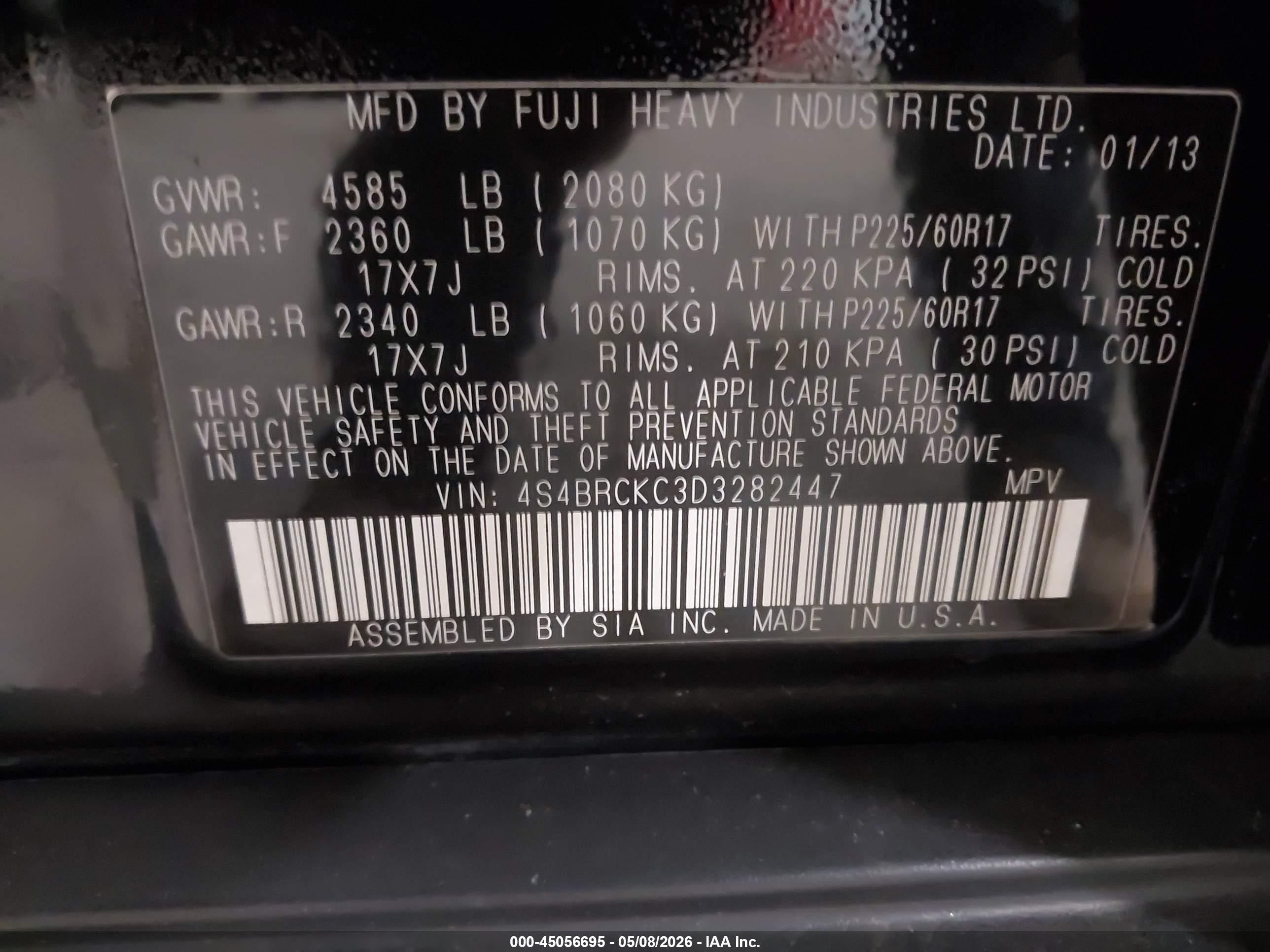 2013 Subaru Outback 2.5i Limited Black vin: 4S4BRCKC3D3282447