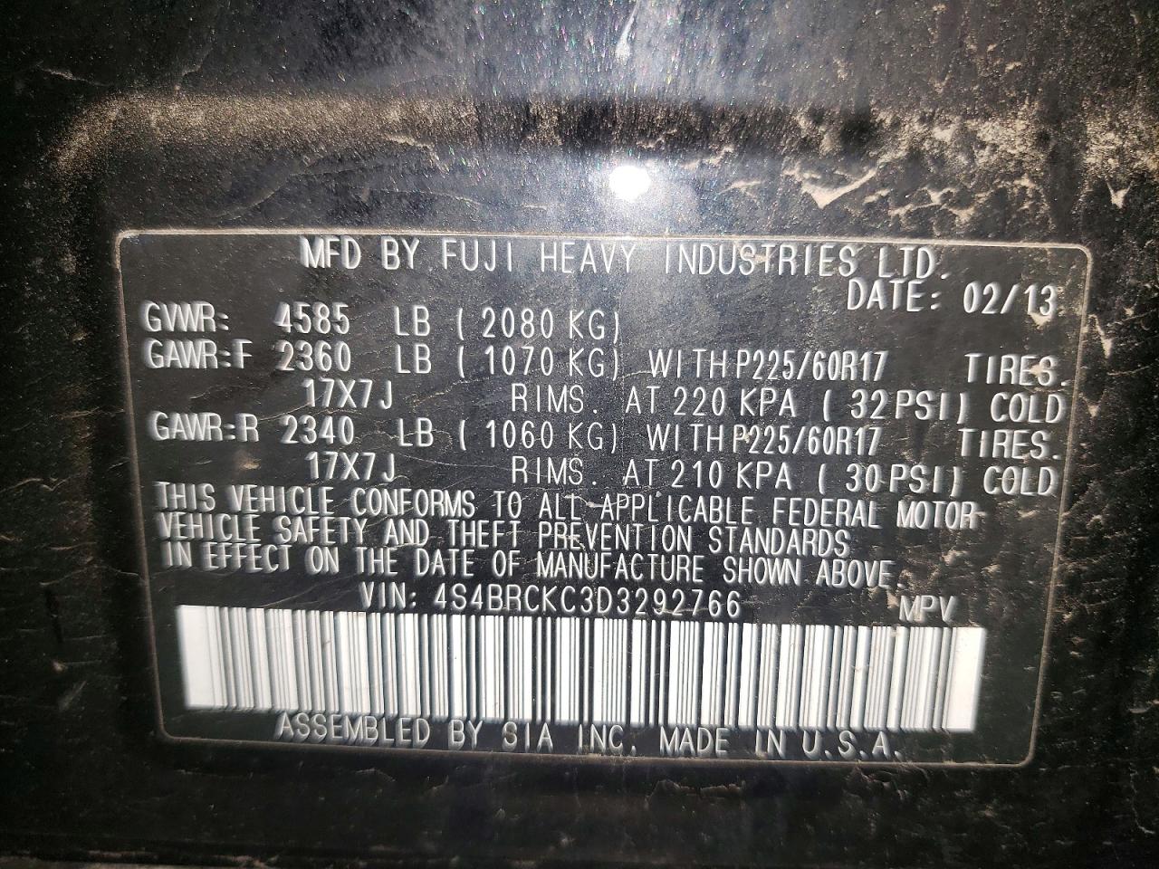 2013 Subaru Outback 2.5i Limited Black vin: 4S4BRCKC3D3292766