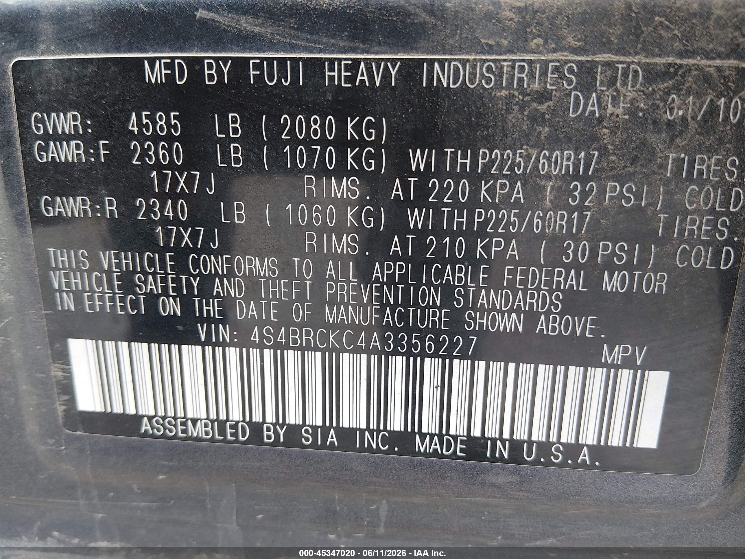 2010 Subaru Outback 2.5i Limited Gray vin: 4S4BRCKC4A3356227