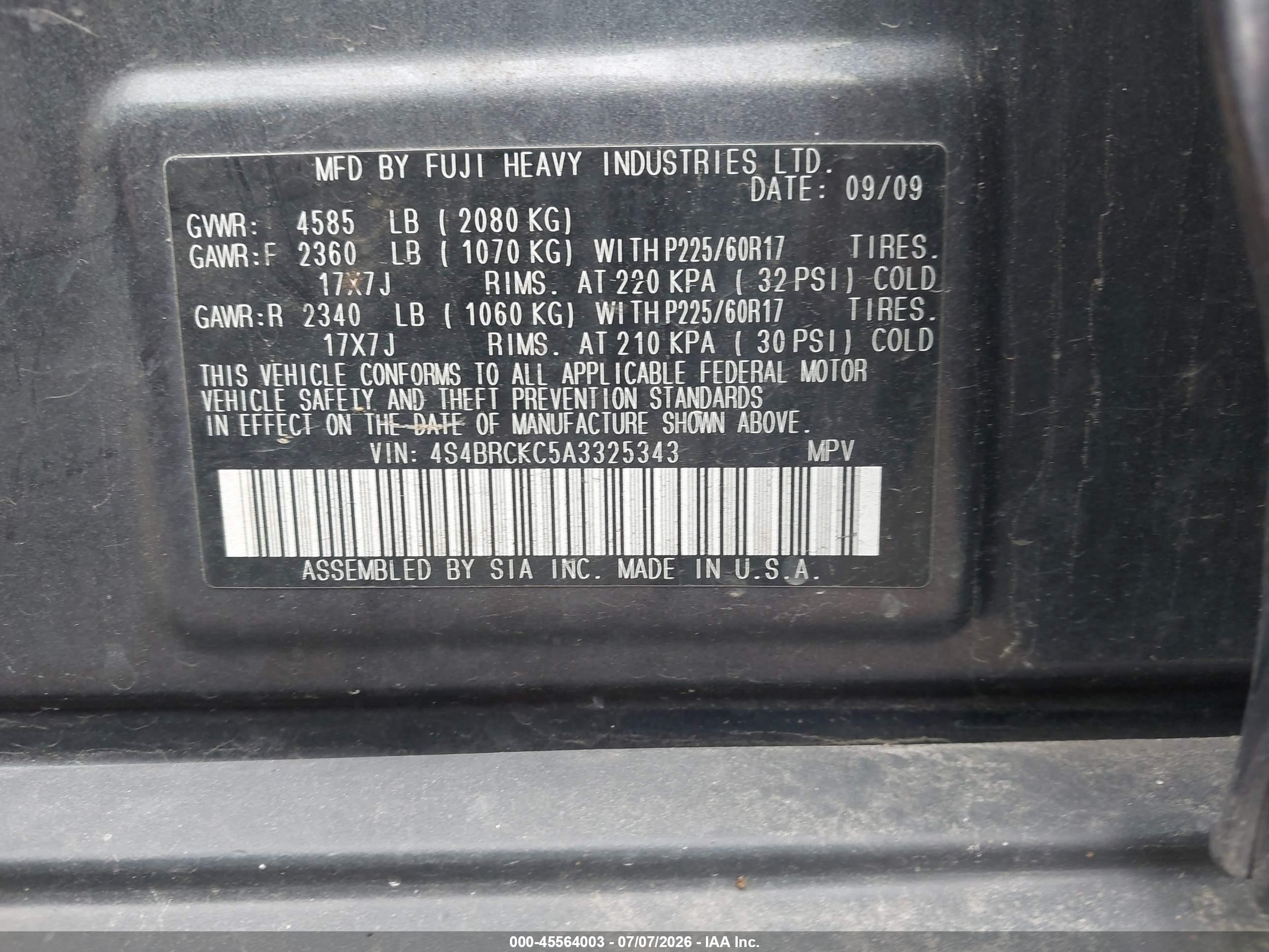 2010 Subaru Outback 2.5i Limited Blue vin: 4S4BRCKC5A3325343
