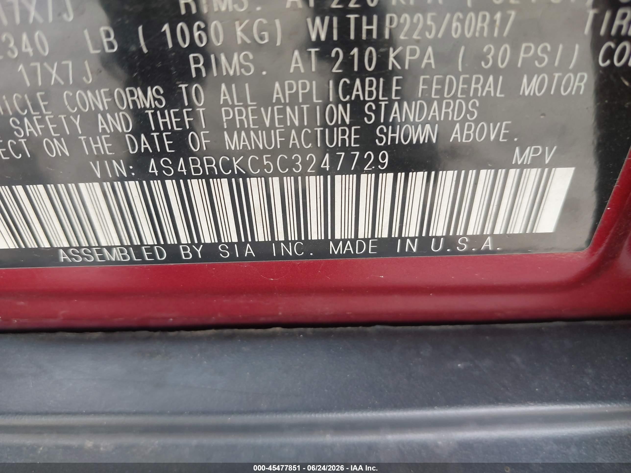 2012 Subaru Outback 2.5i Limited Red vin: 4S4BRCKC5C3247729