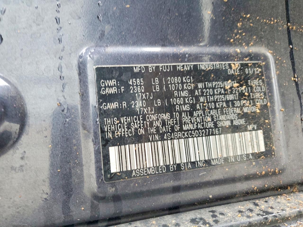 2013 Subaru Outback Black vin: 4S4BRCKC5D3277167