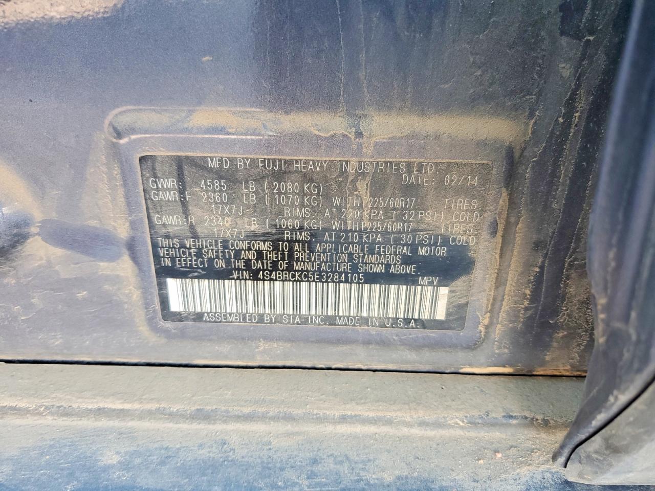 2014 Subaru Outback 2.5i Limited Угольный vin: 4S4BRCKC5E3284105