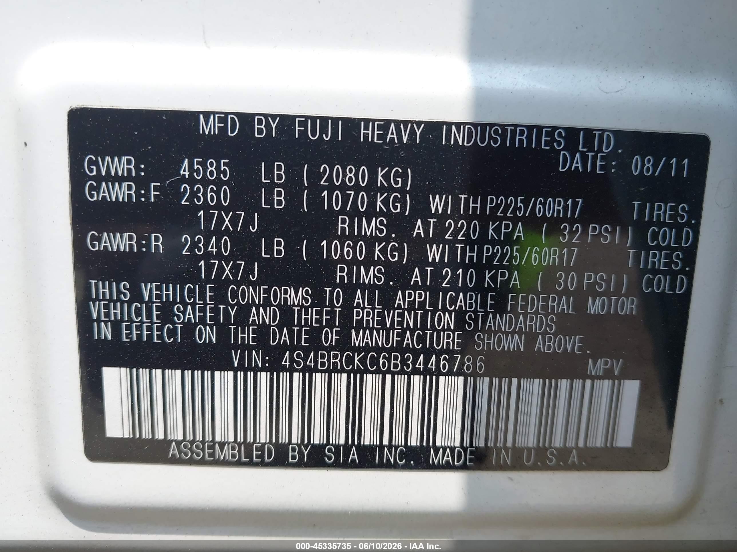2011 Subaru Outback 2.5i Limited White vin: 4S4BRCKC6B3446786