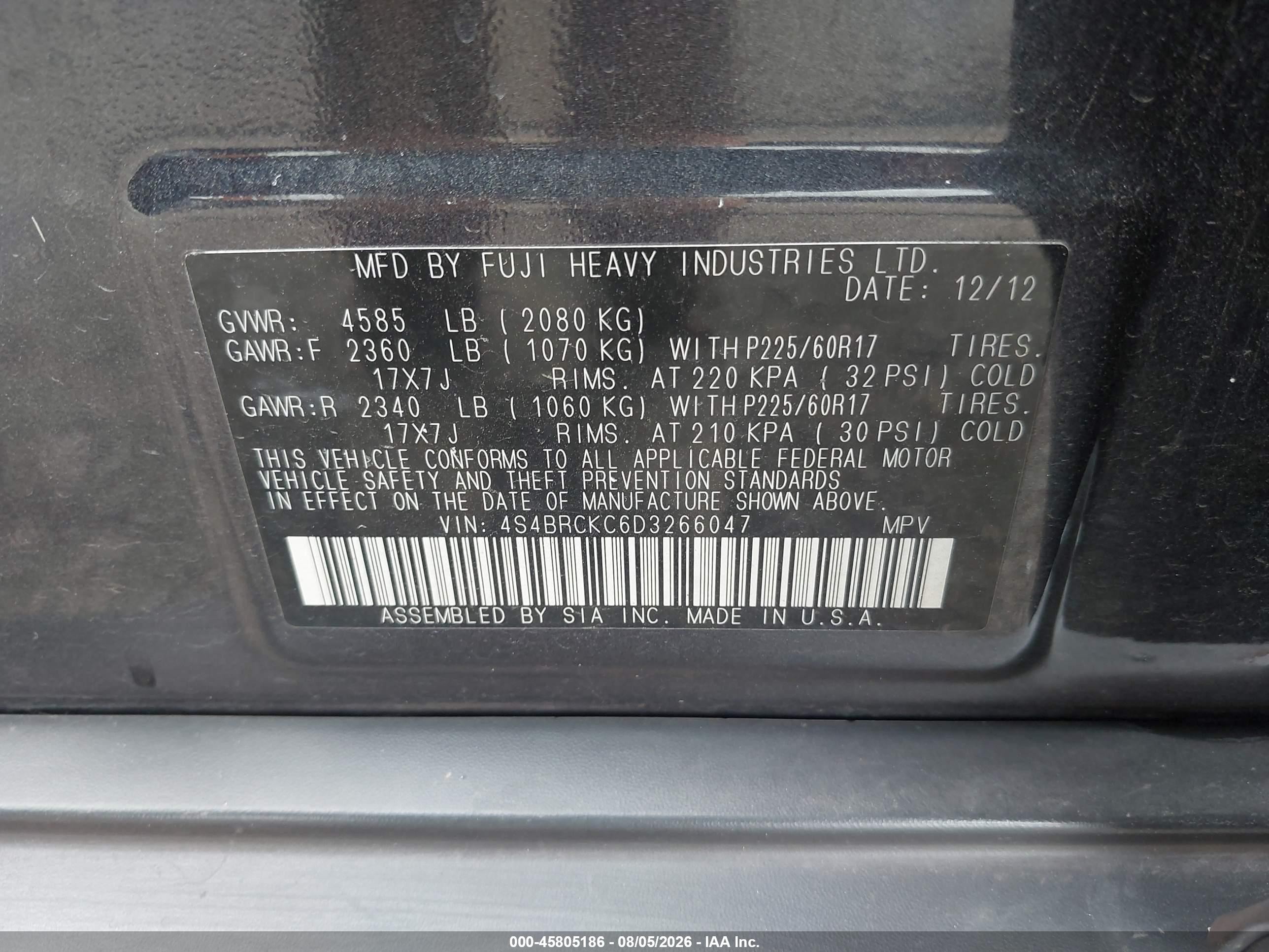 2013 Subaru Outback 2.5i Limited Gray vin: 4S4BRCKC6D3266047