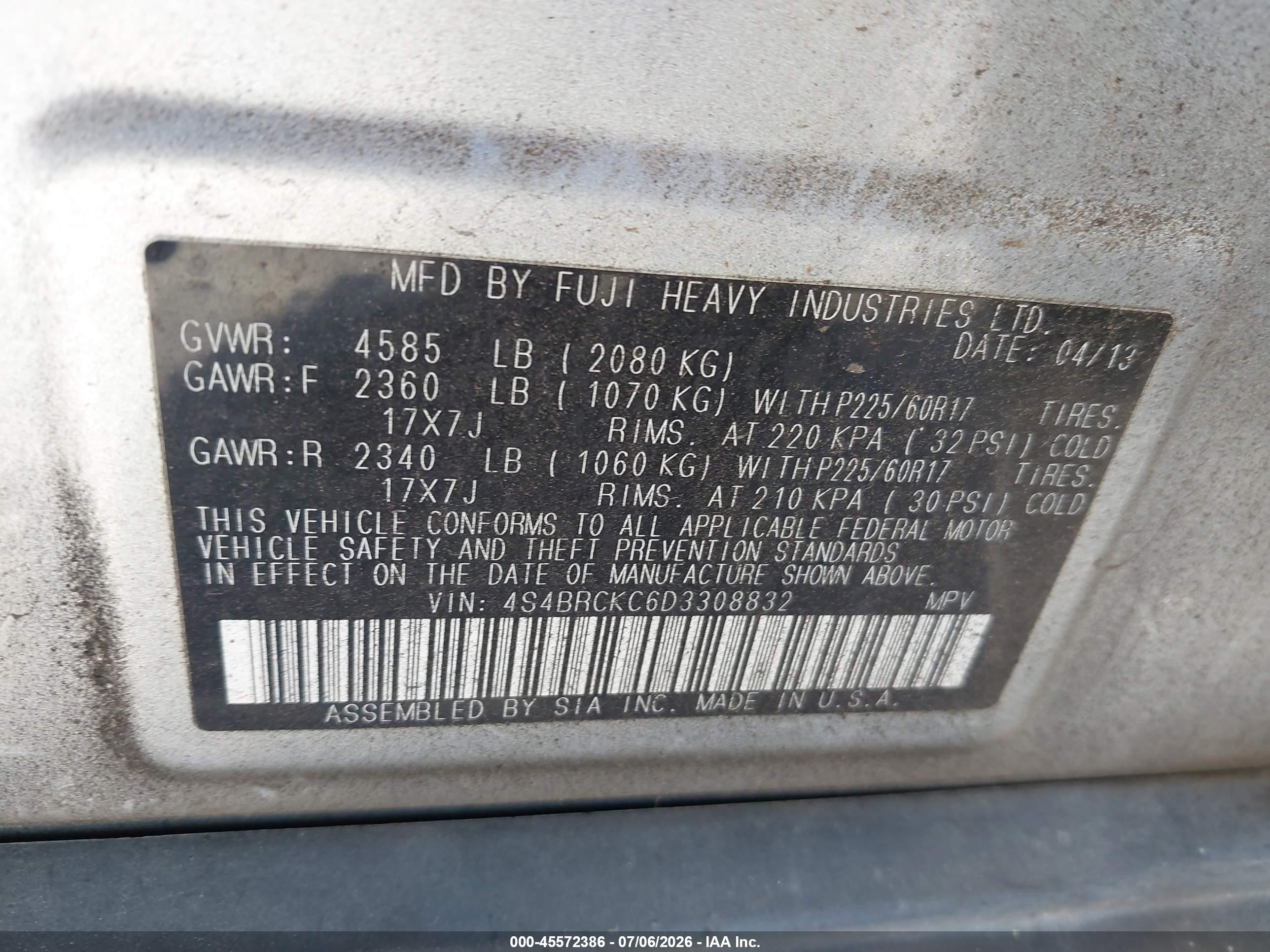 2013 Subaru Outback 2.5i Limited Серебряный vin: 4S4BRCKC6D3308832