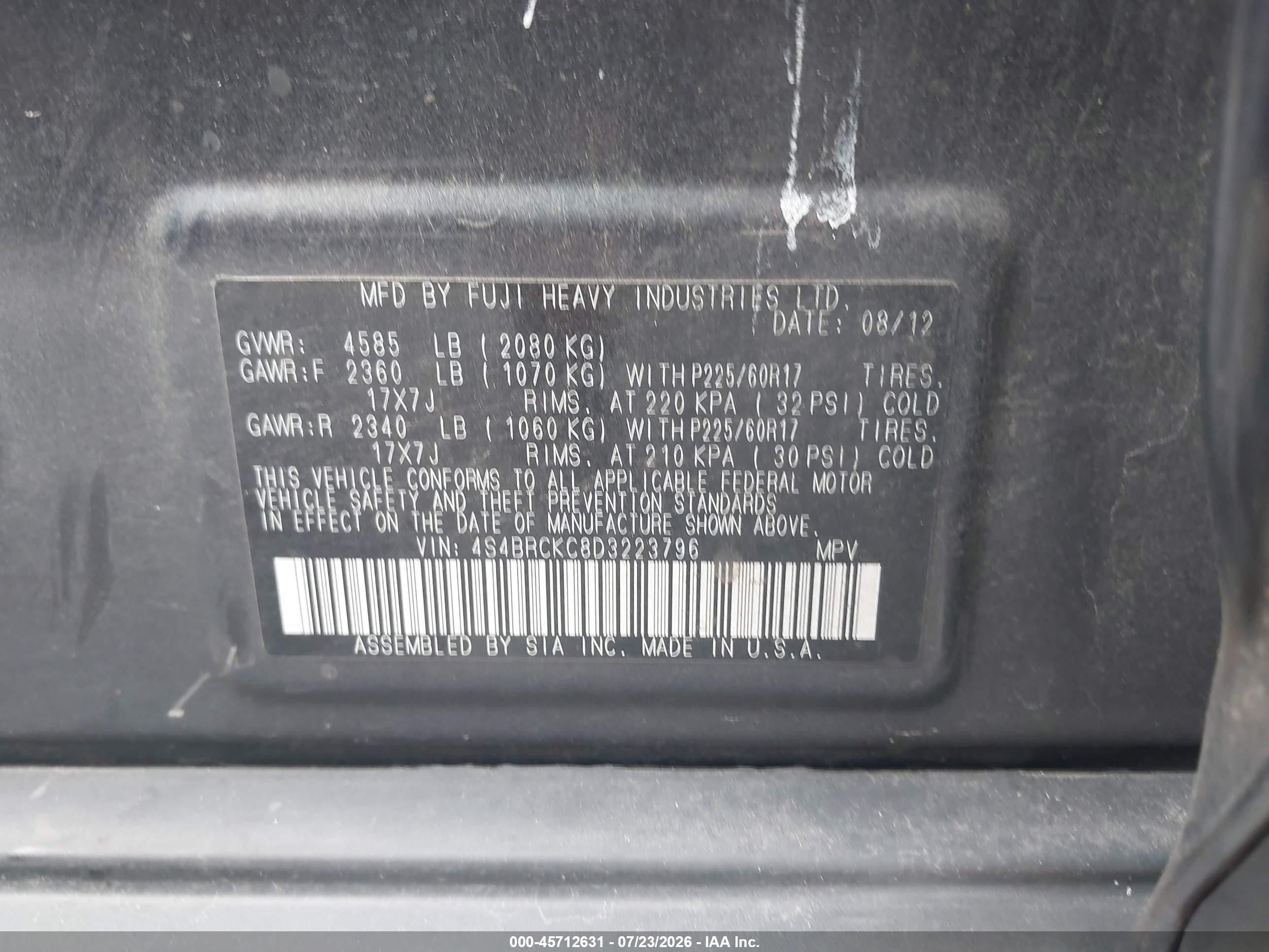 2013 Subaru Outback 2.5i Limited Gray vin: 4S4BRCKC8D3223796