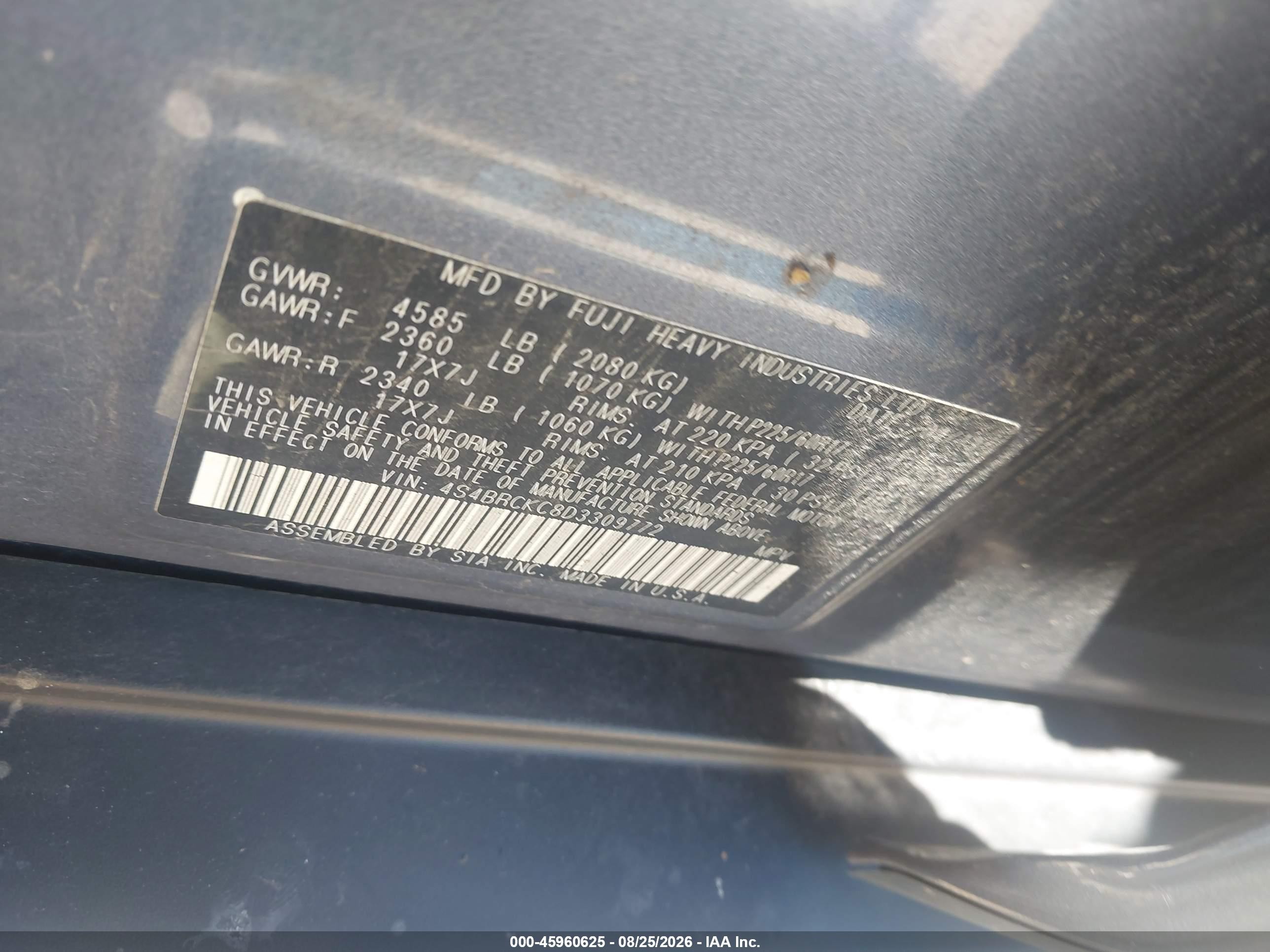 2013 Subaru Outback 2.5i Limited Blue vin: 4S4BRCKC8D3309772