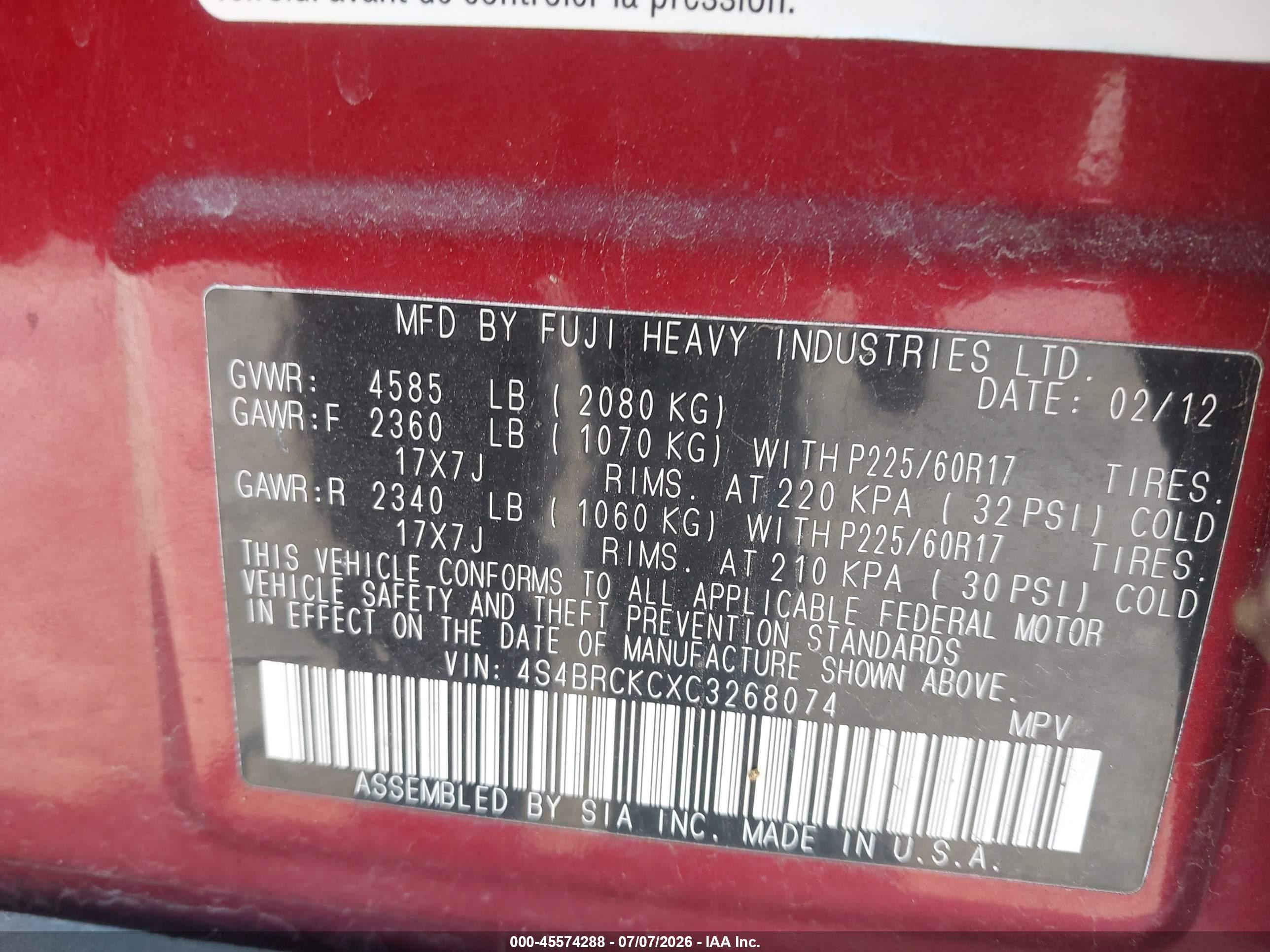2012 Subaru Outback 2.5i Limited Maroon vin: 4S4BRCKCXC3268074