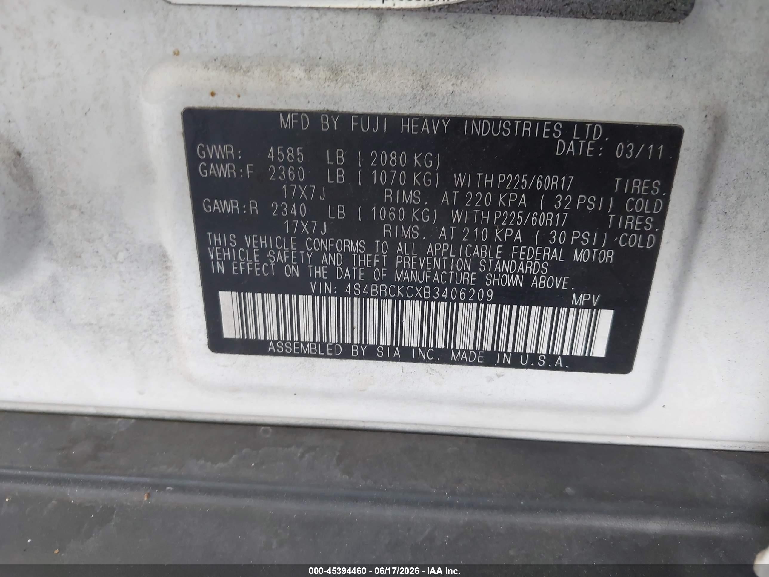 2013 Subaru Outback 2.5i Limited White vin: 4S4BRCKCXD3406209