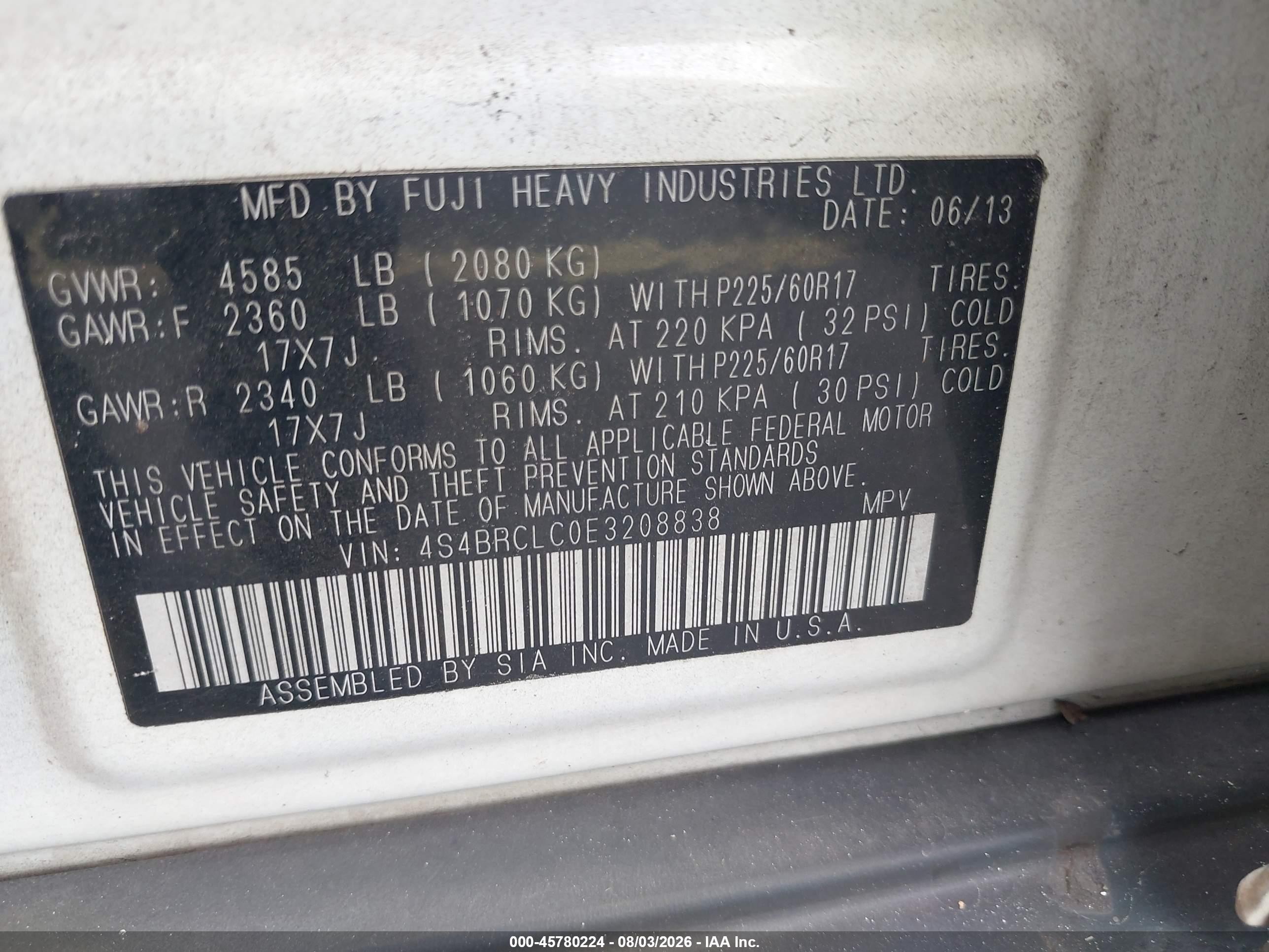 2014 Subaru Outback 2.5i Limited White vin: 4S4BRCLC0E3208838