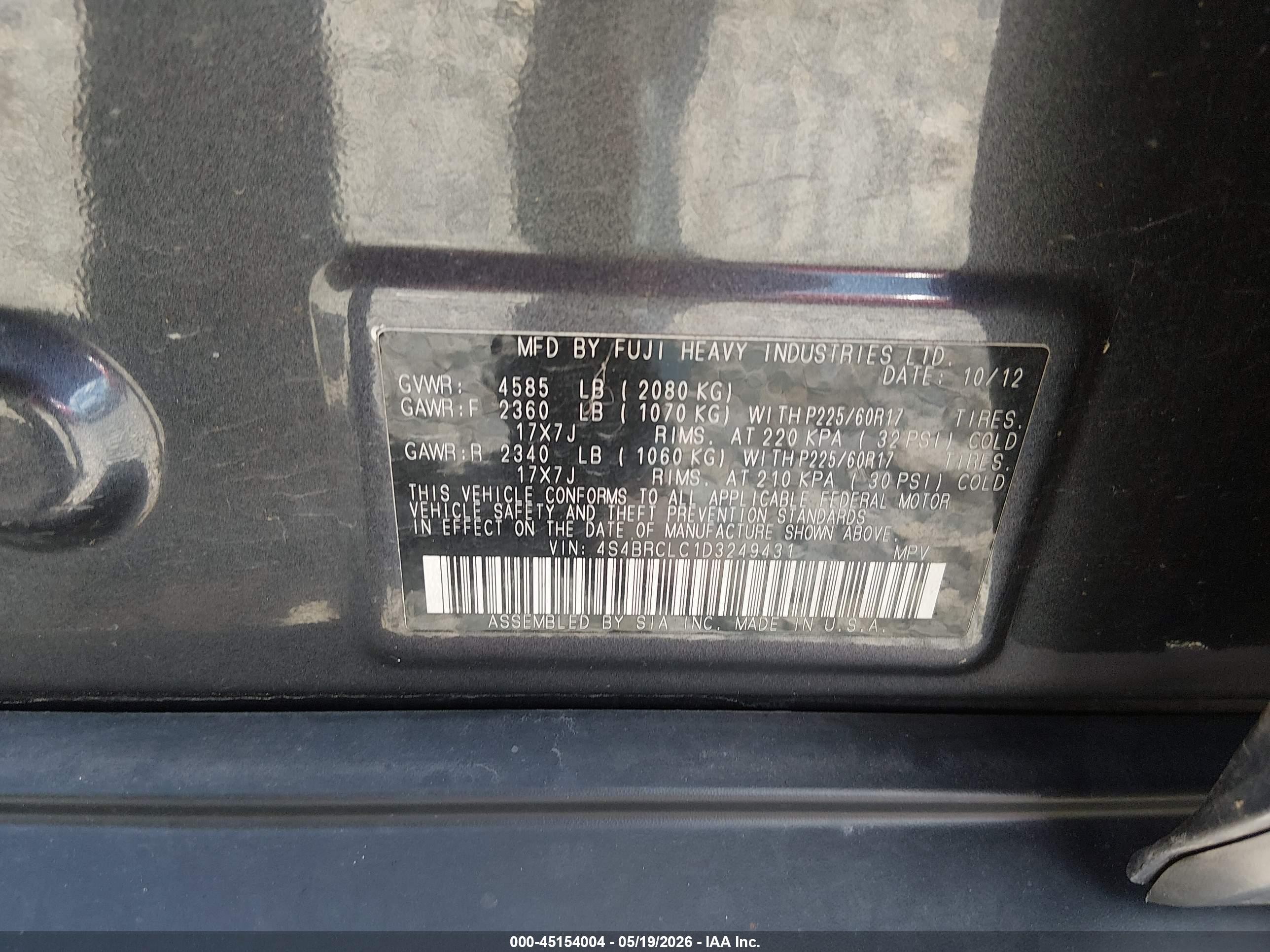 2013 Subaru Outback 2.5i Limited Gray vin: 4S4BRCLC1D3249431