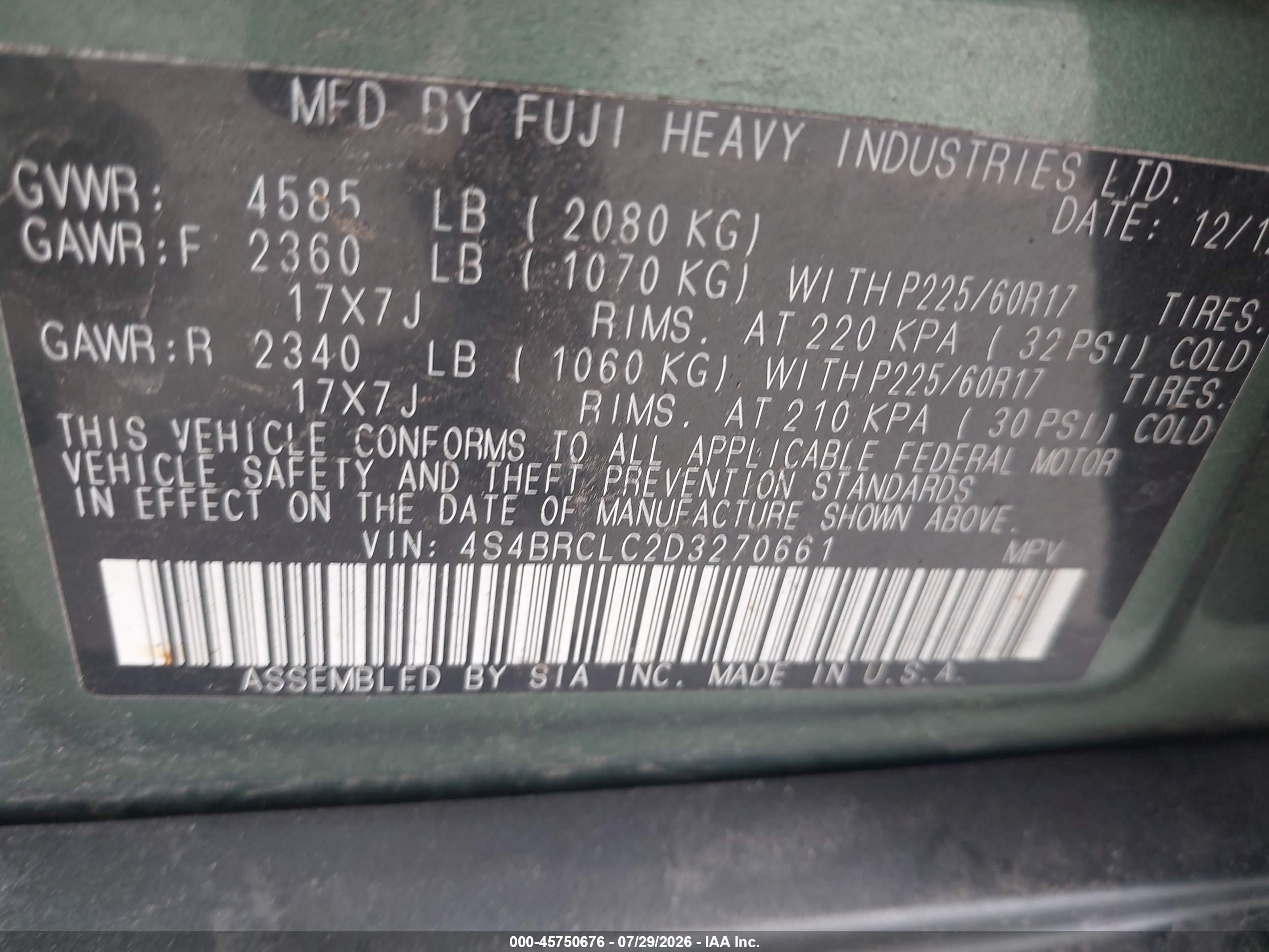 2013 Subaru Outback 2.5i Limited Green vin: 4S4BRCLC2D3270661