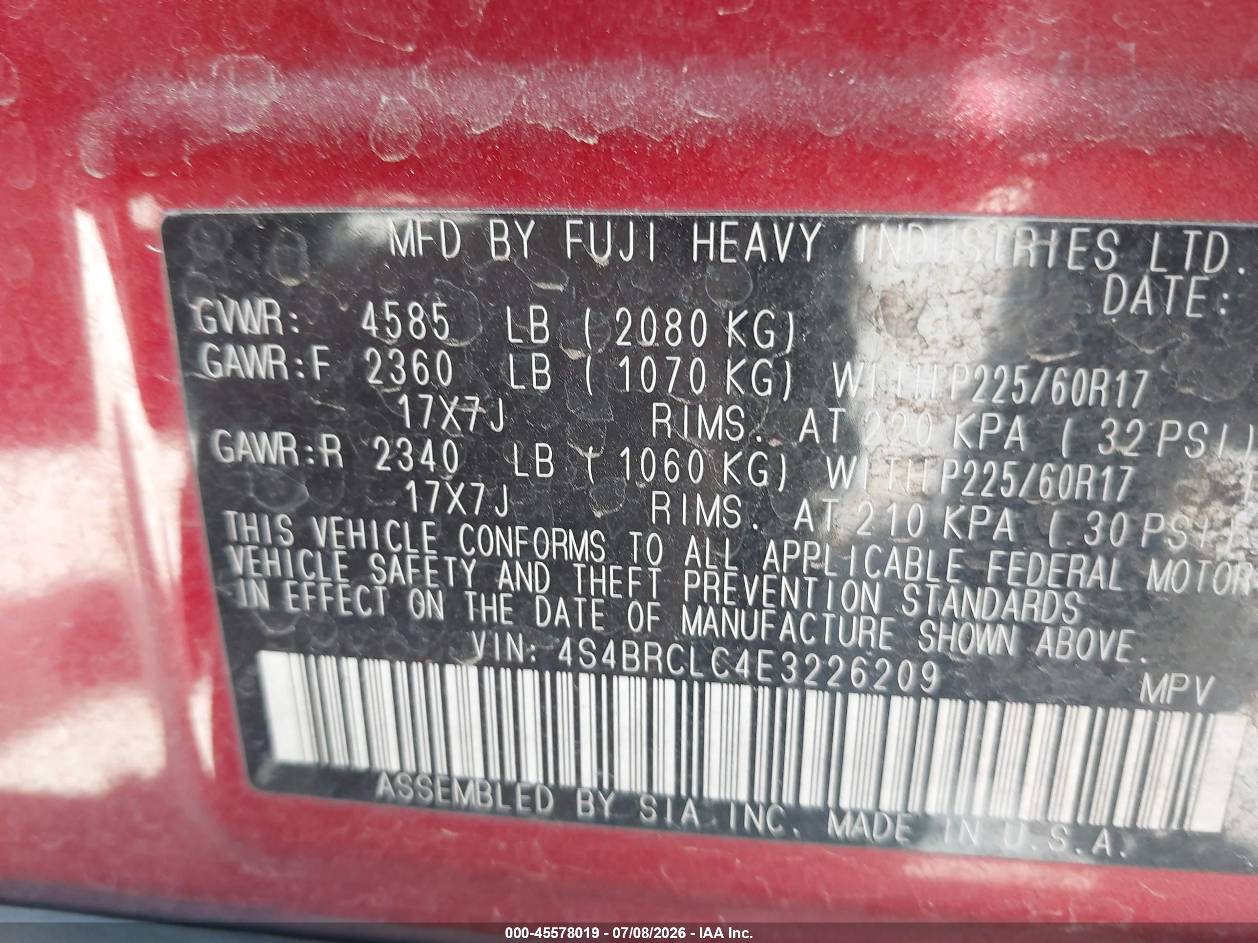 2014 Subaru Outback 2.5i Limited Red vin: 4S4BRCLC4E3226209