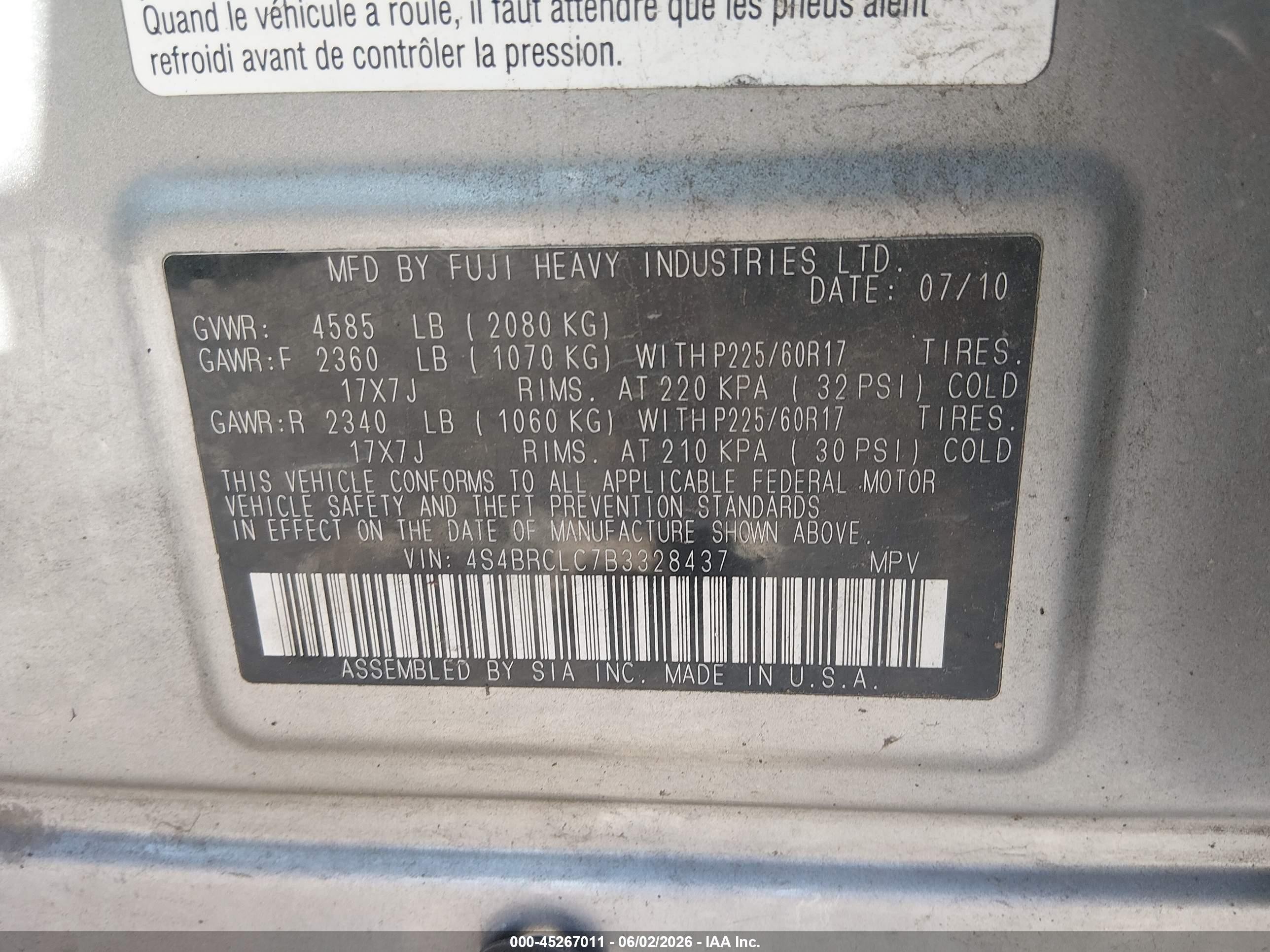 2011 Subaru Outback 2.5i Limited Silver vin: 4S4BRCLC7B3328437