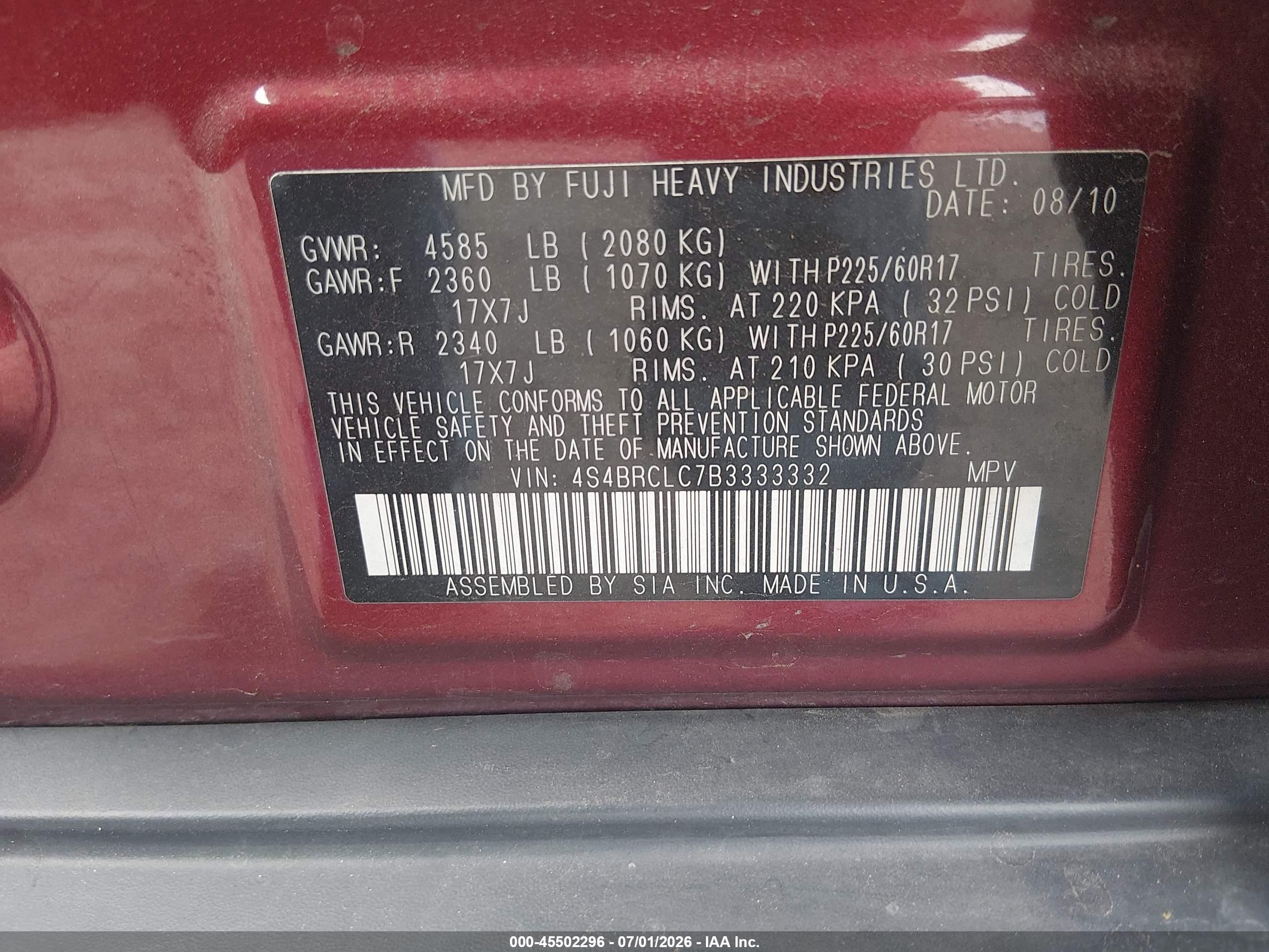 2011 Subaru Outback 2.5i Limited Red vin: 4S4BRCLC7B3333332
