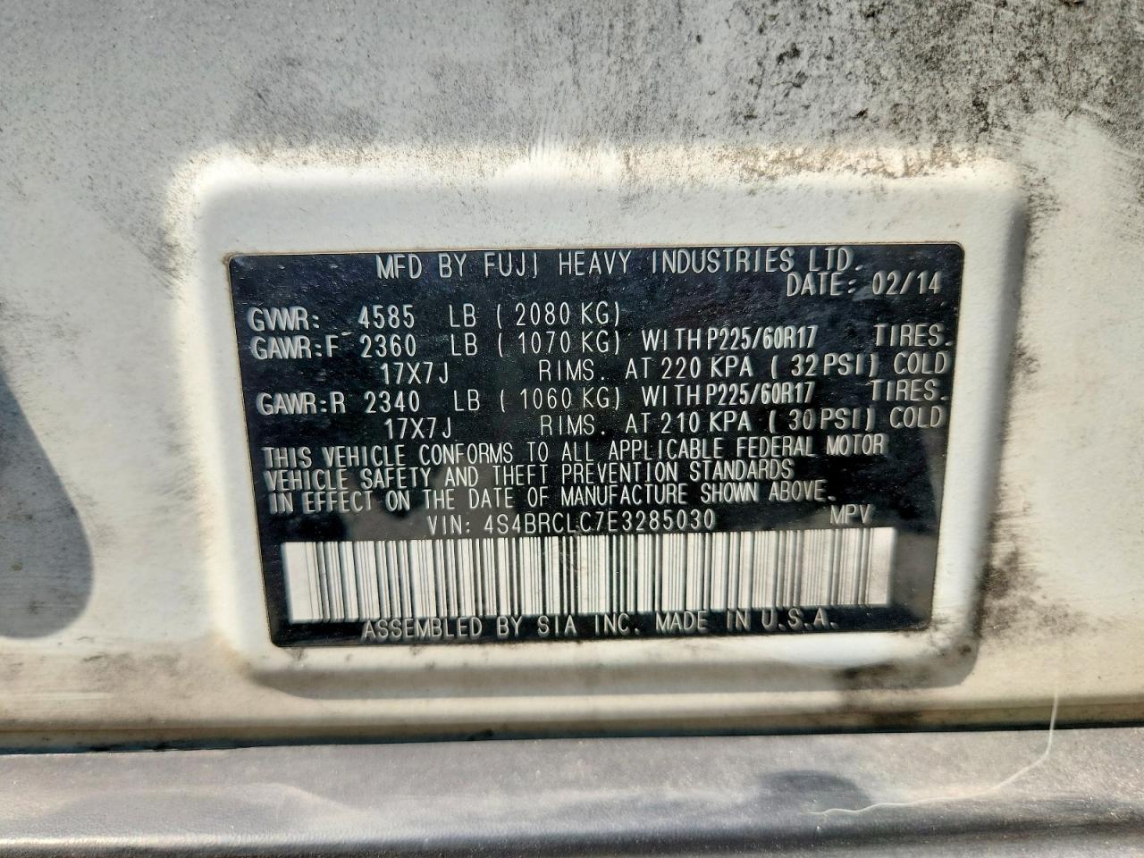 2014 Subaru Outback 2.5i Limited Белый vin: 4S4BRCLC7E3285030