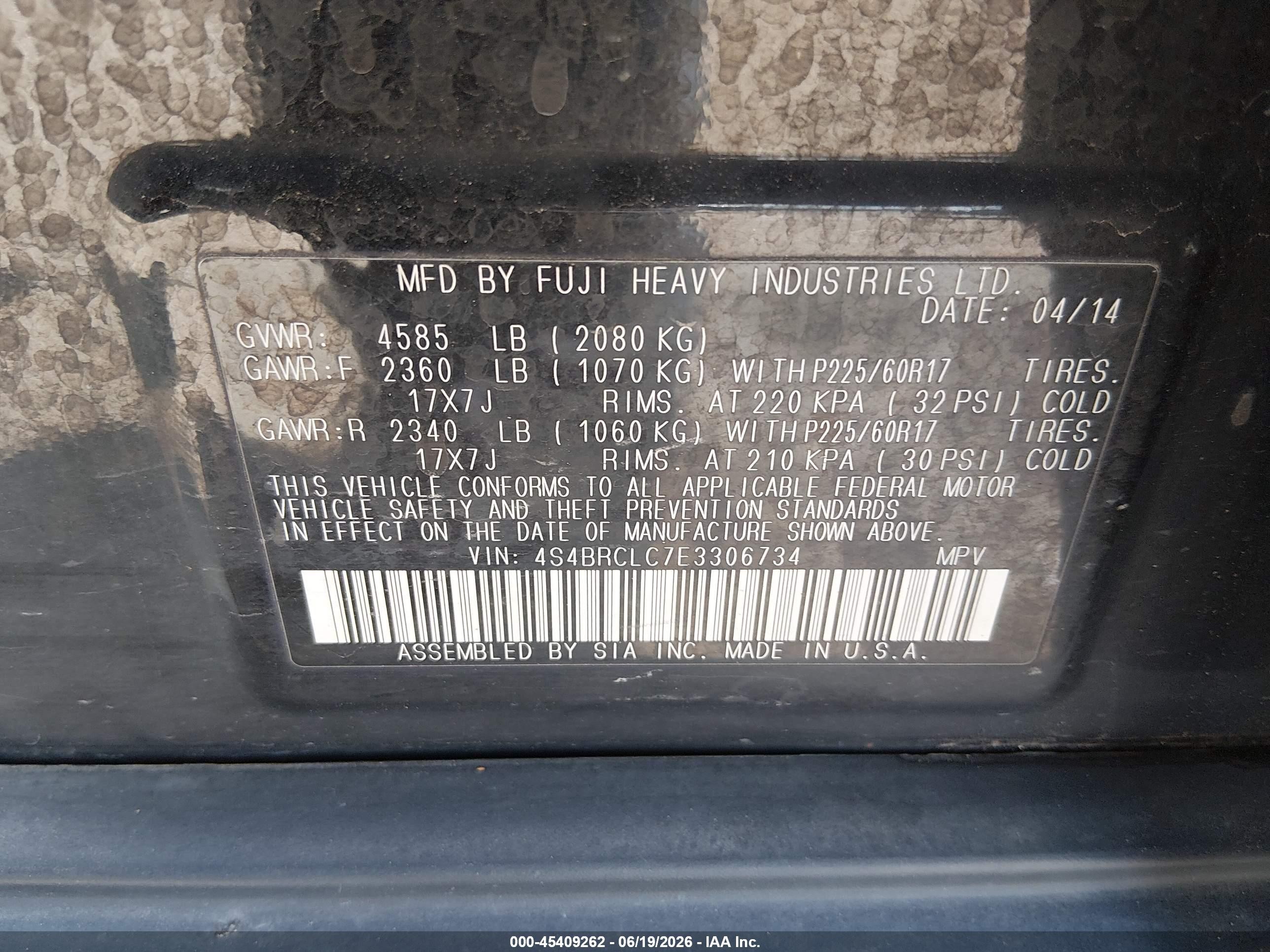 2014 Subaru Outback 2.5i Limited Black vin: 4S4BRCLC7E3306734