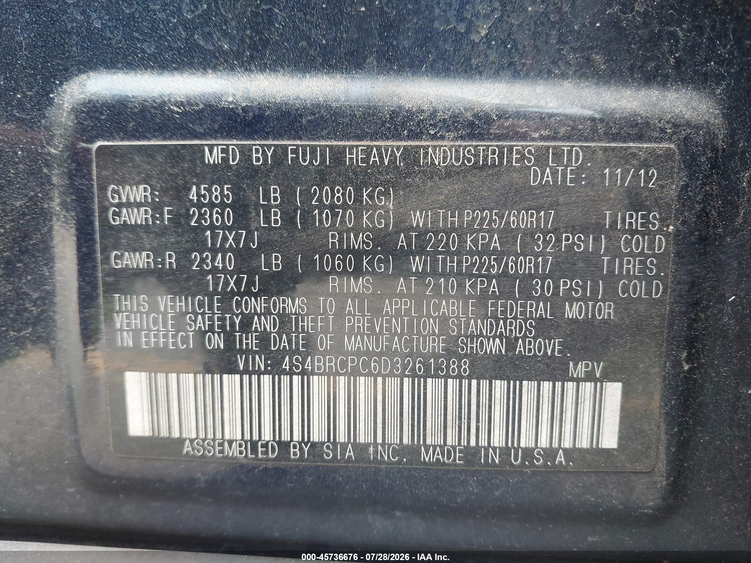 2013 Subaru Outback 2.5i Limited Navy vin: 4S4BRCPC6D3261388