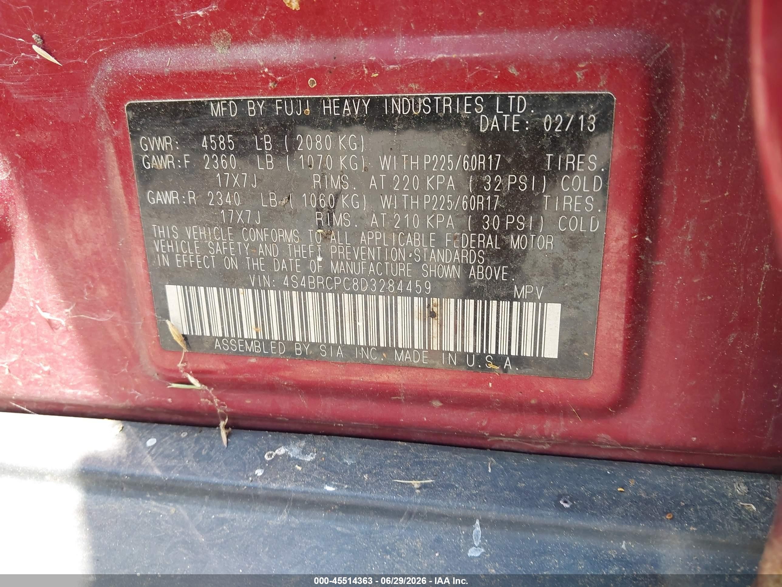2013 Subaru Outback 2.5i Limited Red vin: 4S4BRCPC8D3284459