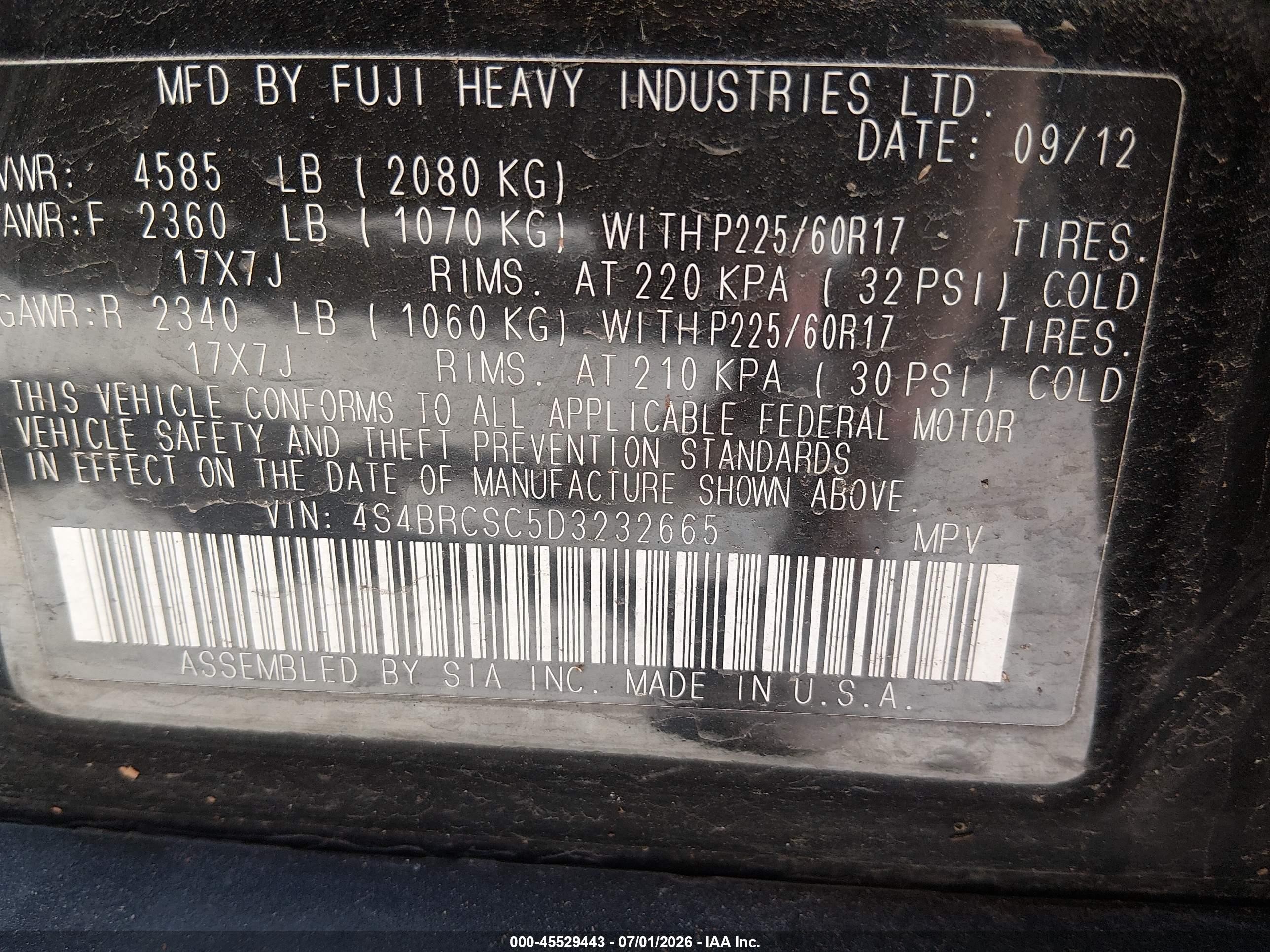 2013 Subaru Outback 2.5i Limited Black vin: 4S4BRCSC5D3232665