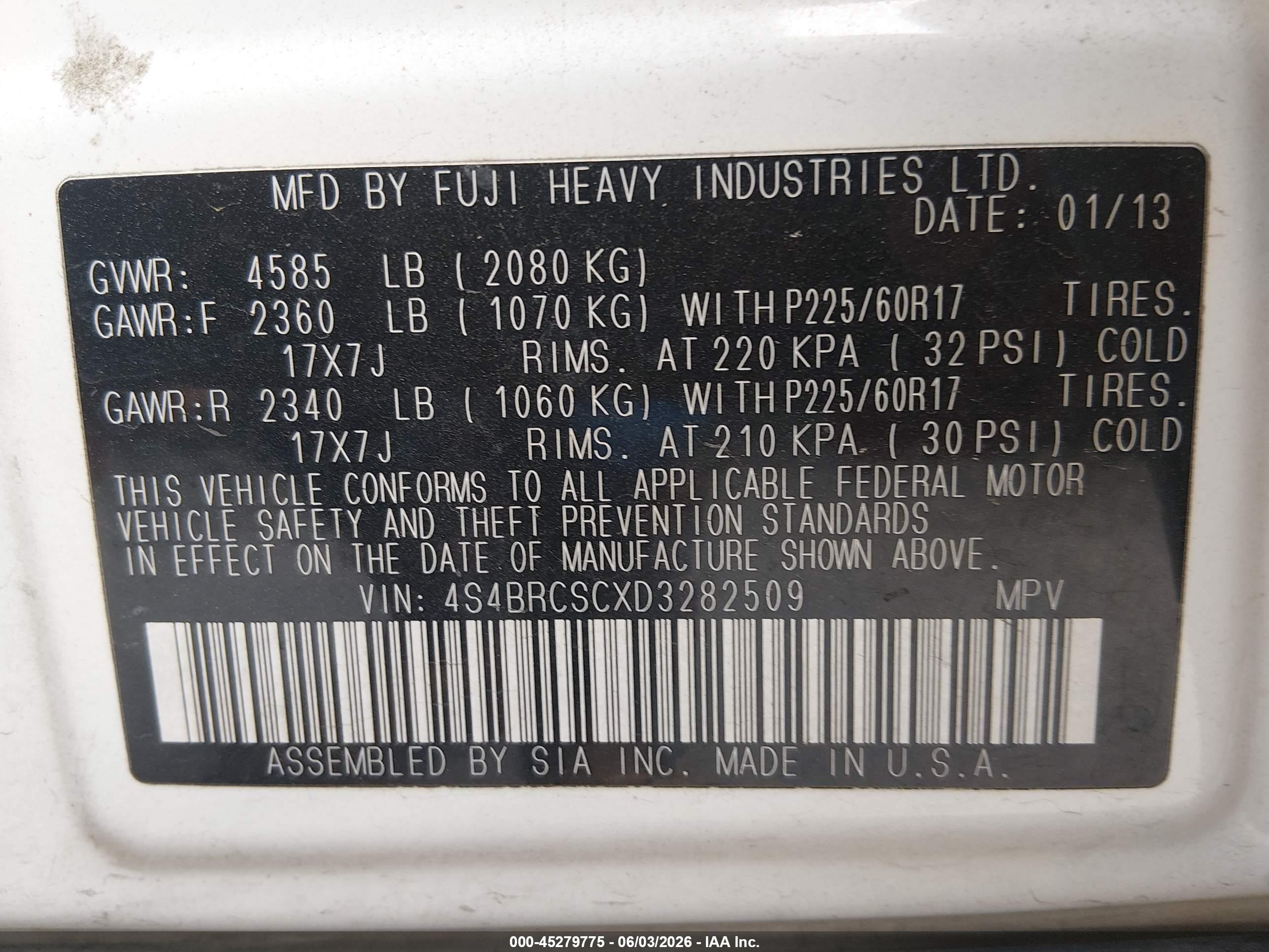 2013 Subaru Outback 2.5i Limited Белый vin: 4S4BRCSCXD3282509