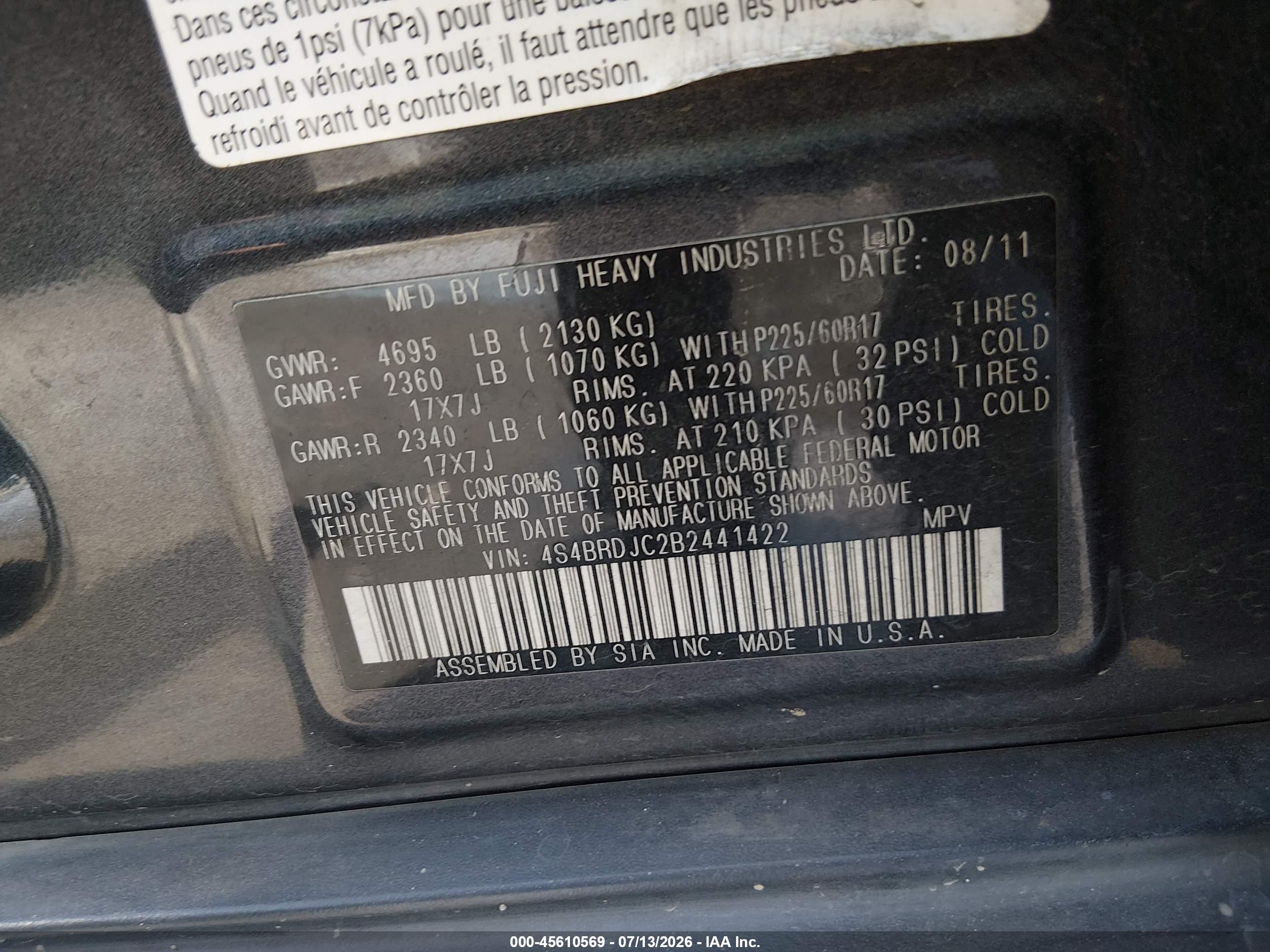 2011 Subaru Outback 3.6r Limited Gray vin: 4S4BRDJC2B2441422