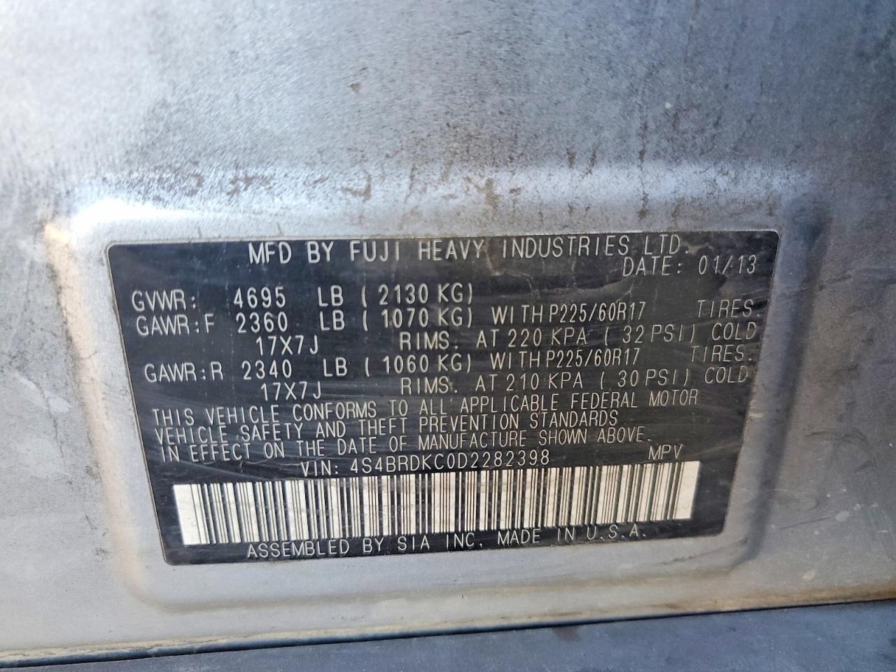 2013 Subaru Outback 3.6r Limited Silver vin: 4S4BRDKC0D2282398