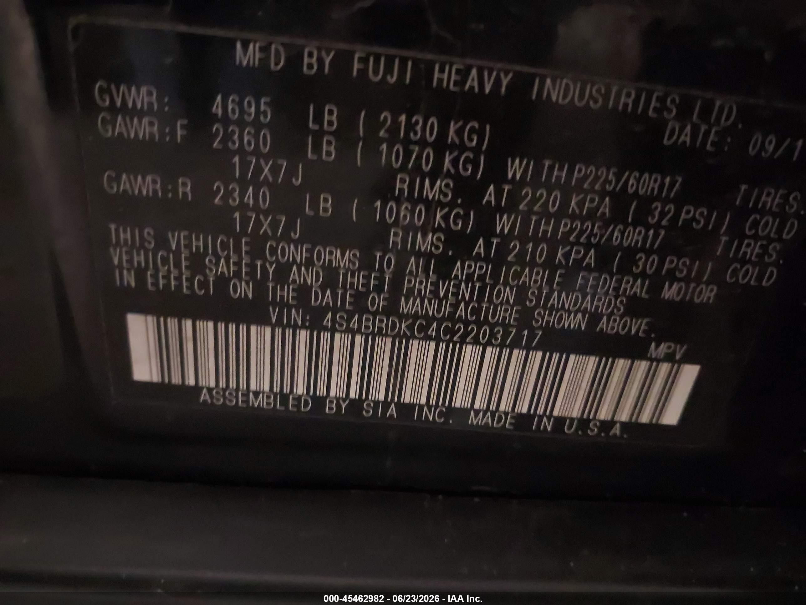 2012 Subaru Outback 3.6r Limited Blue vin: 4S4BRDKC4C2203717