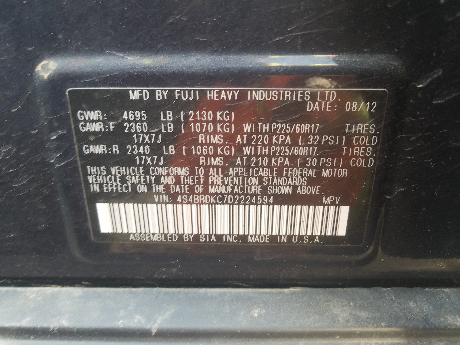 2013 Subaru Outback 3.6r Limited Blue vin: 4S4BRDKC7D2224594