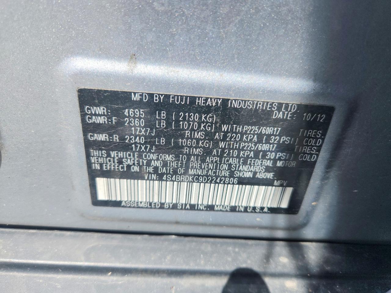 2013 Subaru Outback 3.6r Limited Silver vin: 4S4BRDKC9D2242806