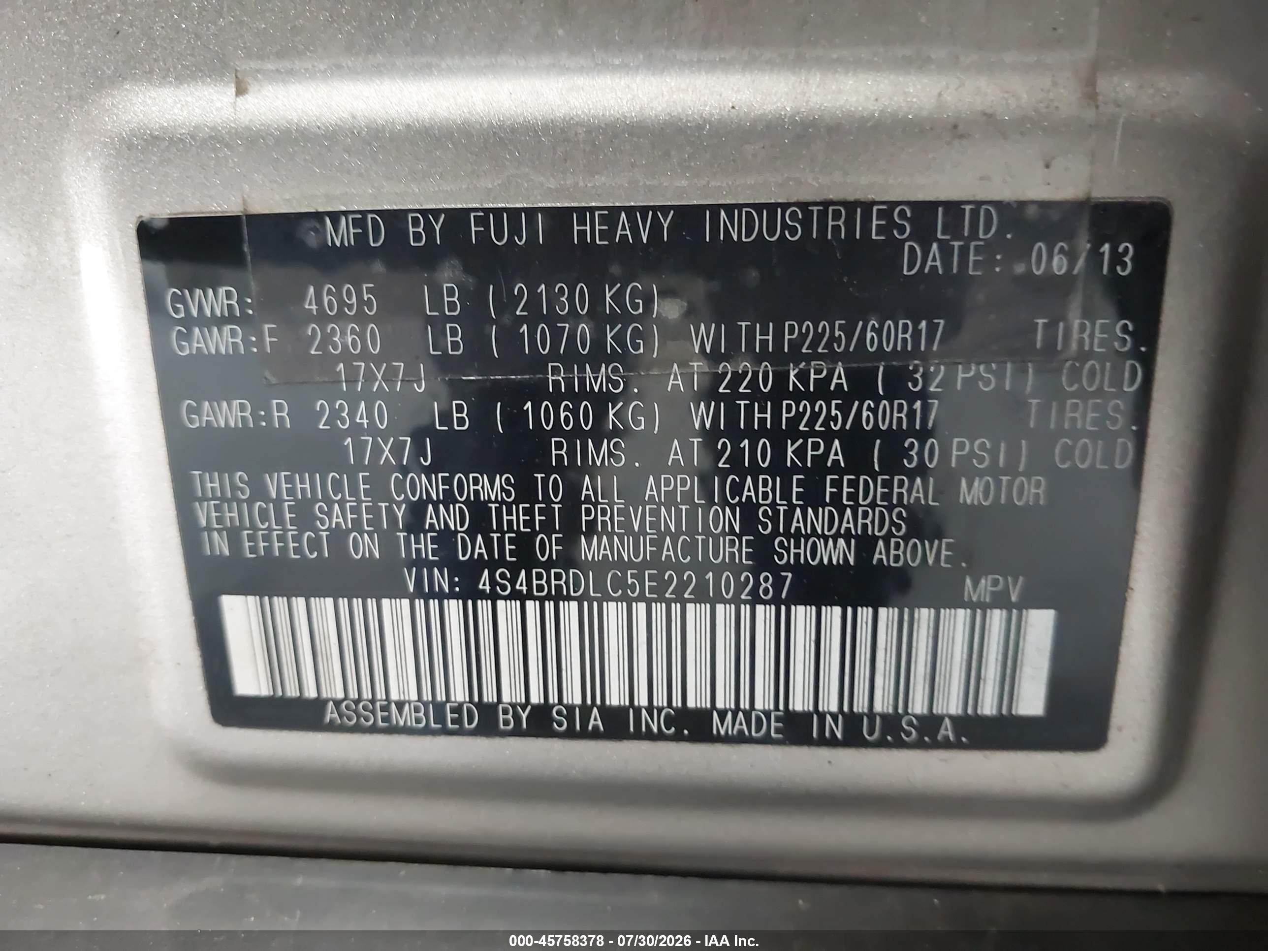 2014 Subaru Outback 3.6r Limited Gray vin: 4S4BRDLC5E2210287