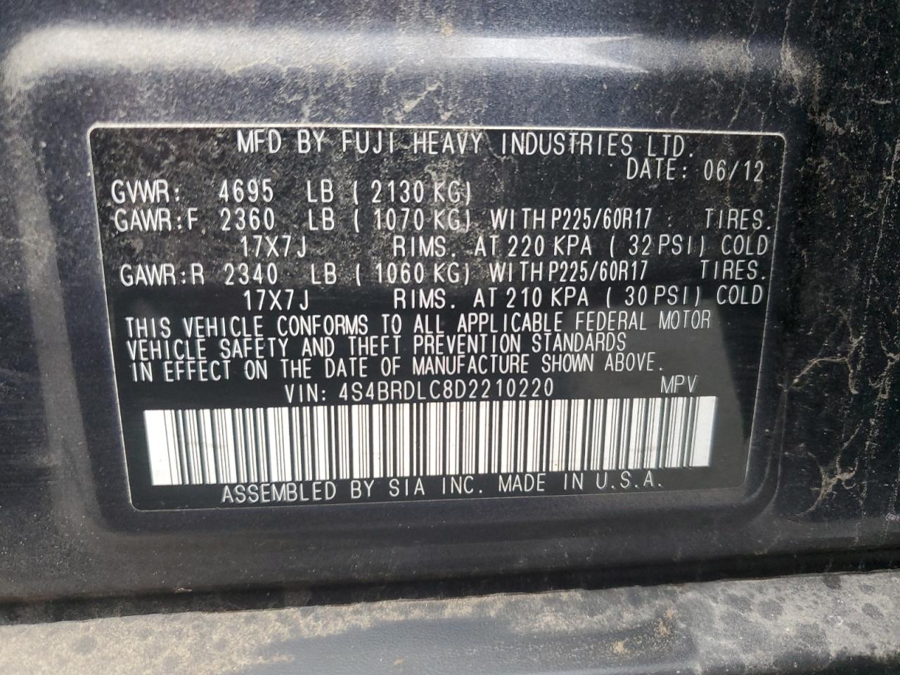 2013 Subaru Outback 3.6r Limited Gray vin: 4S4BRDLC8D2210220