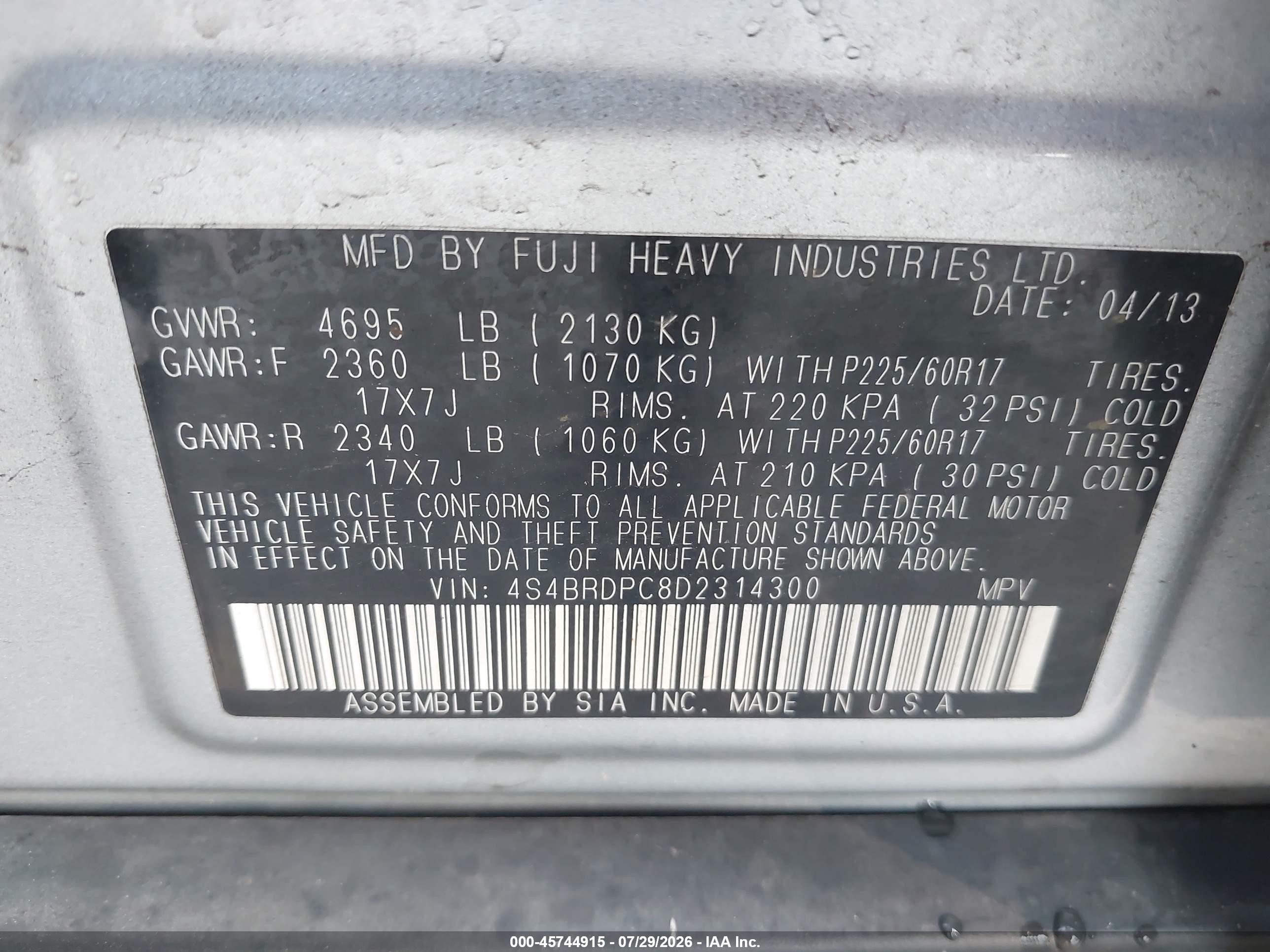 2013 Subaru Outback 3.6r Limited Gray vin: 4S4BRDPC8D2314300