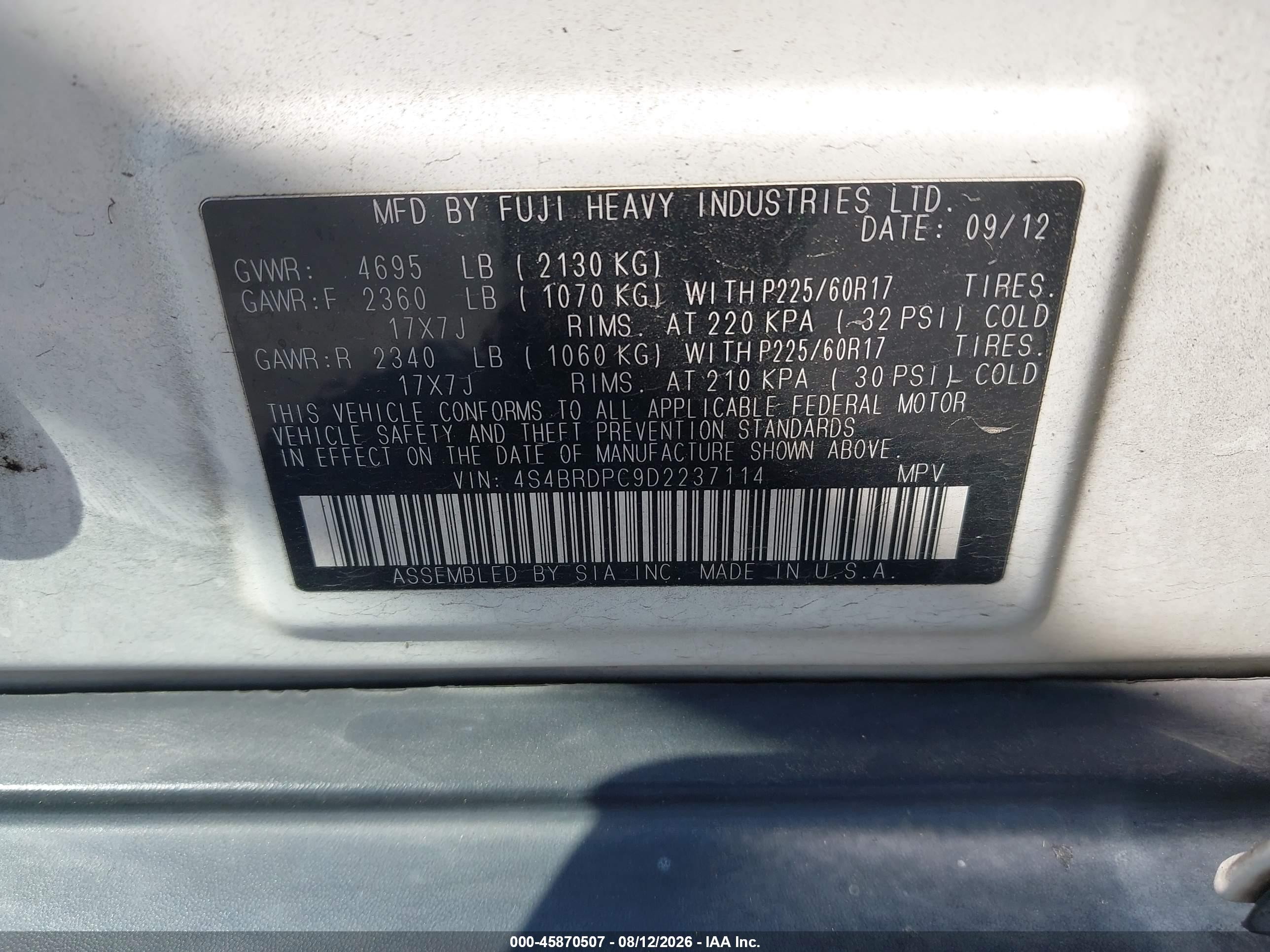 2013 Subaru Outback 3.6r Limited Белый vin: 4S4BRDPC9D2237114