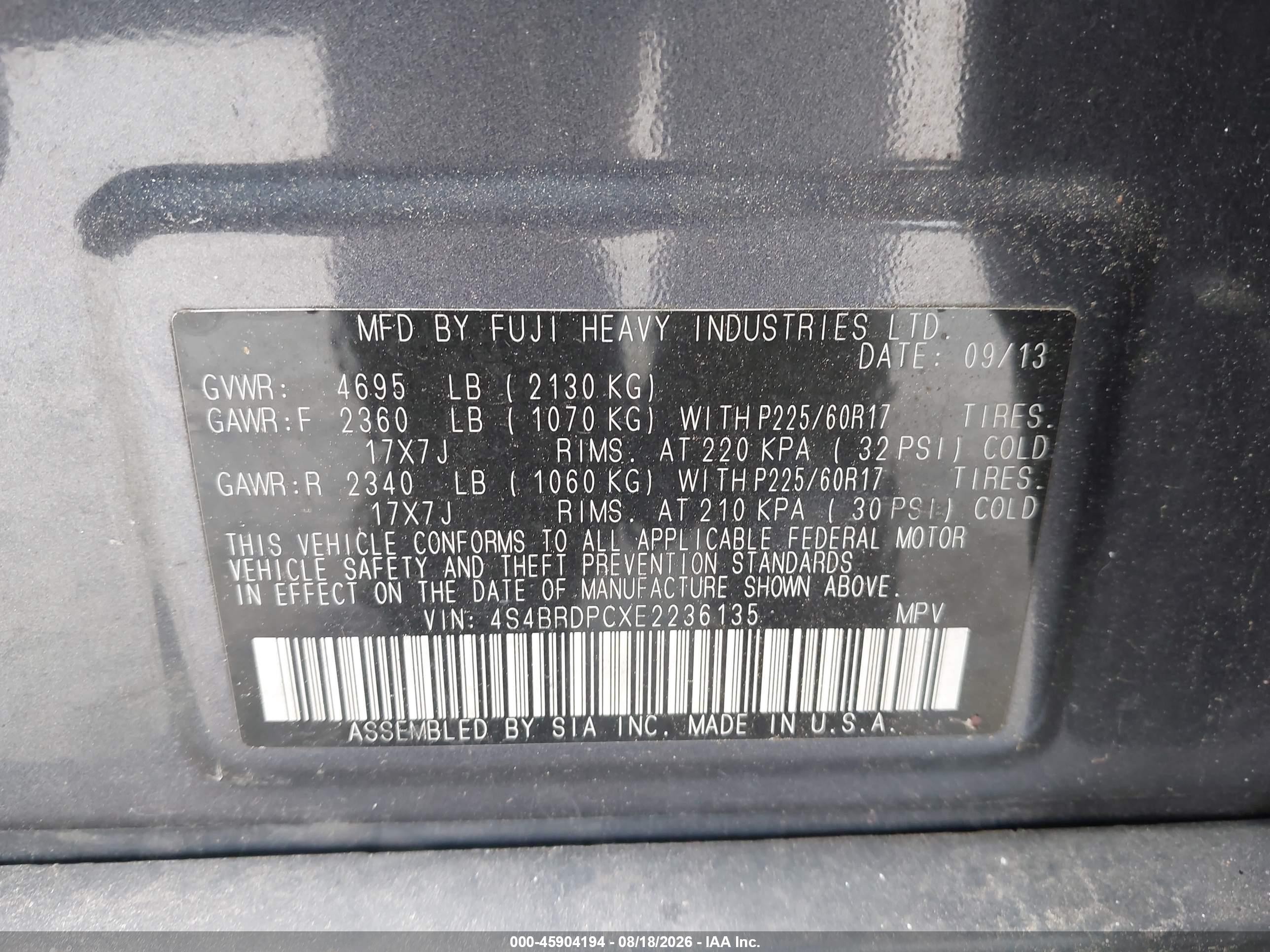 2014 Subaru Outback 3.6r Limited Gray vin: 4S4BRDPCXE2236135