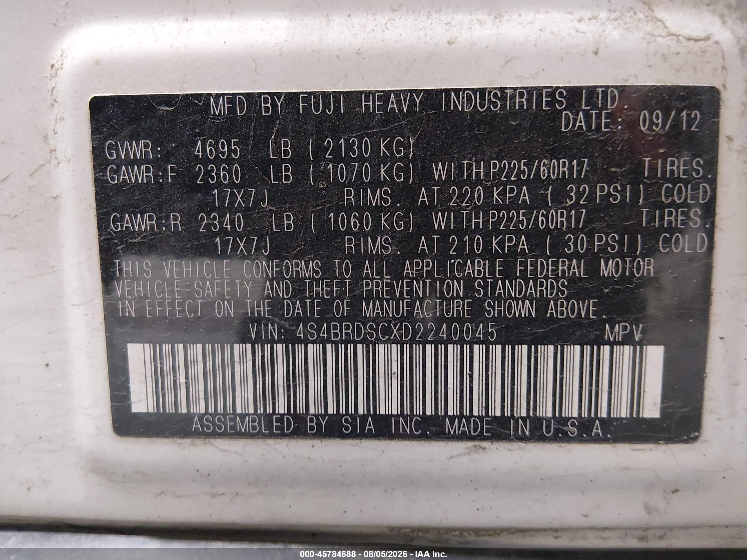 2013 Subaru Outback 3.6r Limited White vin: 4S4BRDSCXD2240045