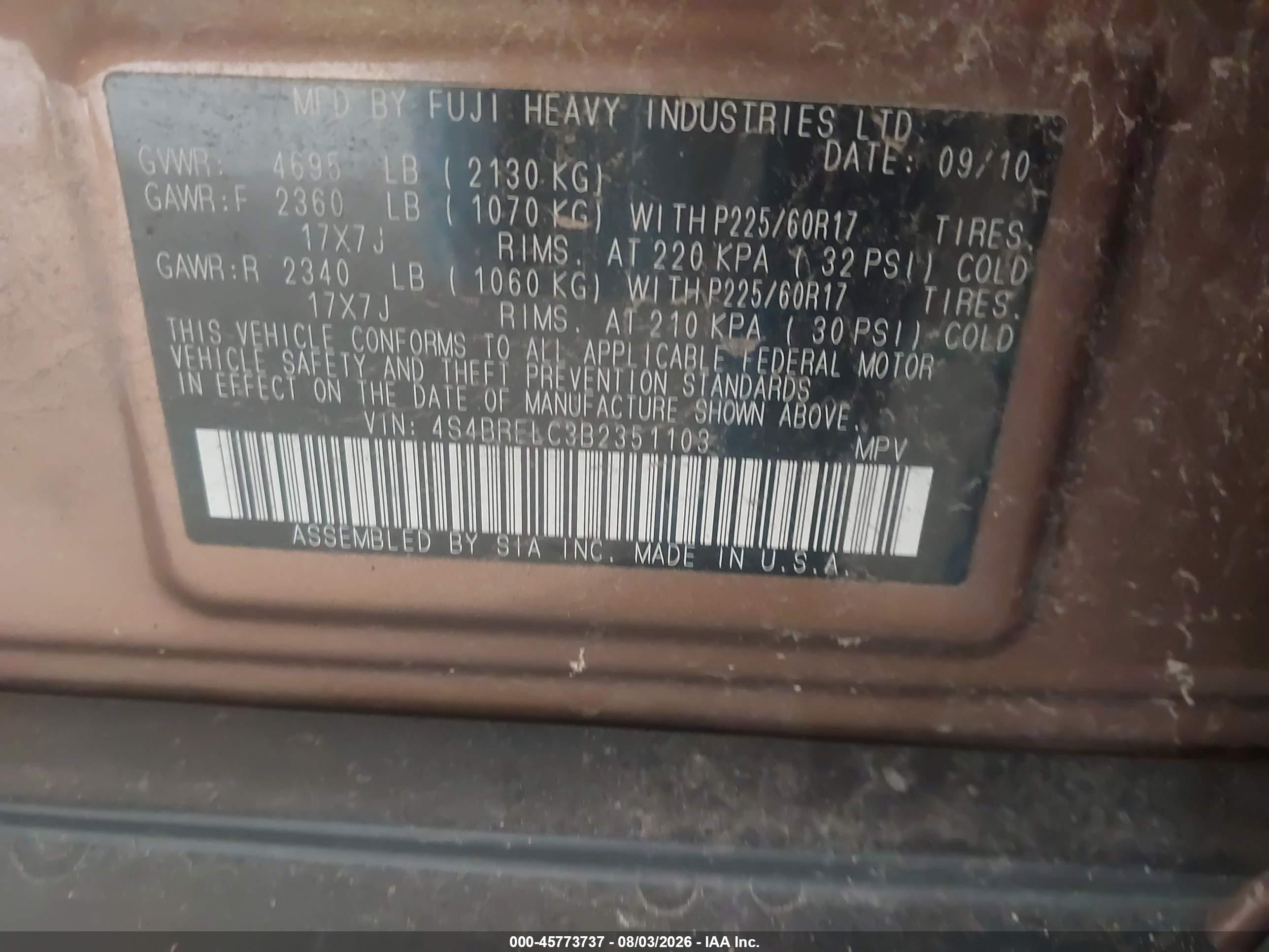 2011 Subaru Outback 3.6r Limited Коричневый vin: 4S4BRELC3B2351103