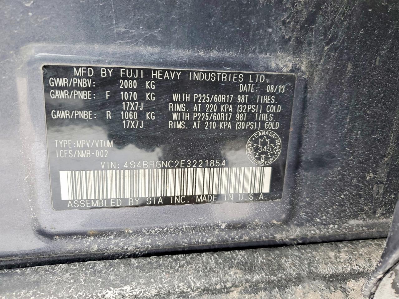 2014 Subaru Outback 2.5i Limited Gray vin: 4S4BRGNC2E3221854