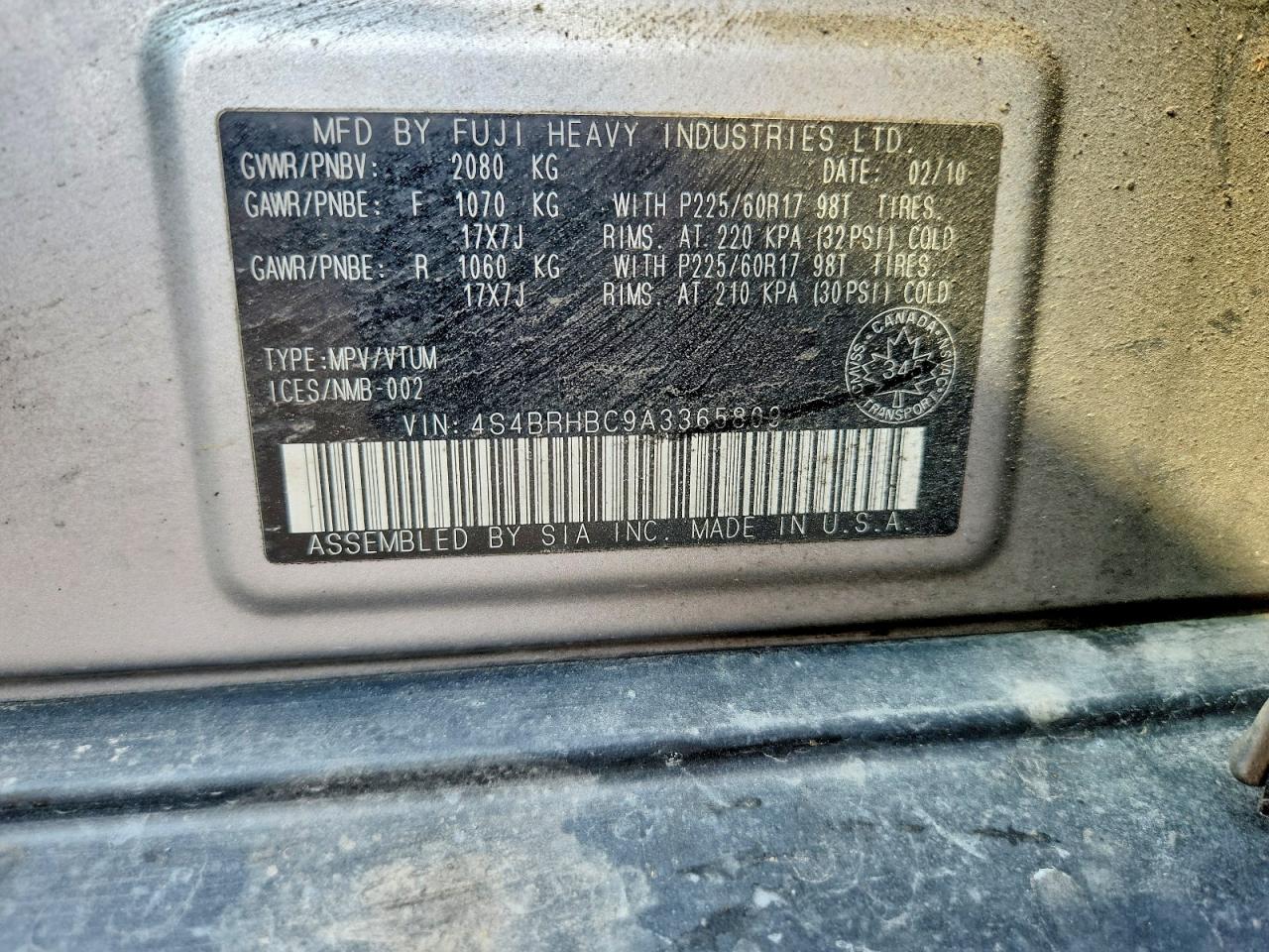2010 Subaru Outback 2.5i Premium Серебряный vin: 4S4BRHBC9A3365809