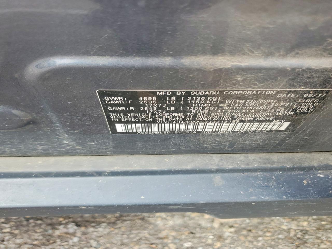 2018 Subaru Outback 2.5i Gray vin: 4S4BSAAC3J3219158
