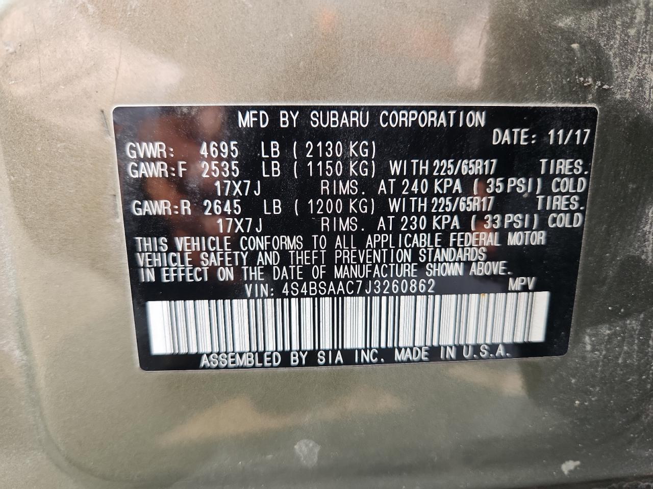 2018 Subaru Outback 2.5i Green vin: 4S4BSAAC7J3260862