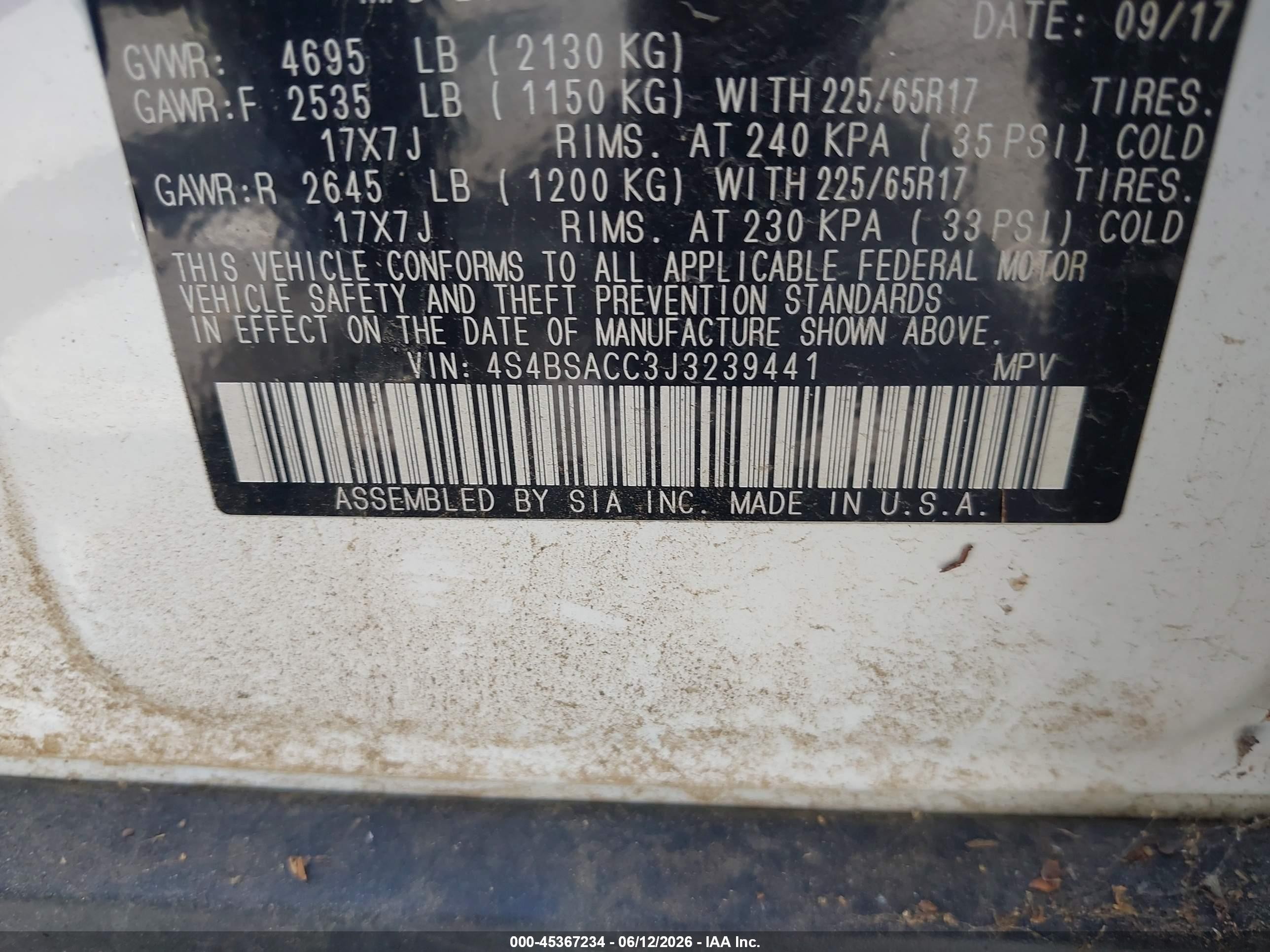 2018 Subaru Outback 2.5i Premium White vin: 4S4BSACC3J3239441