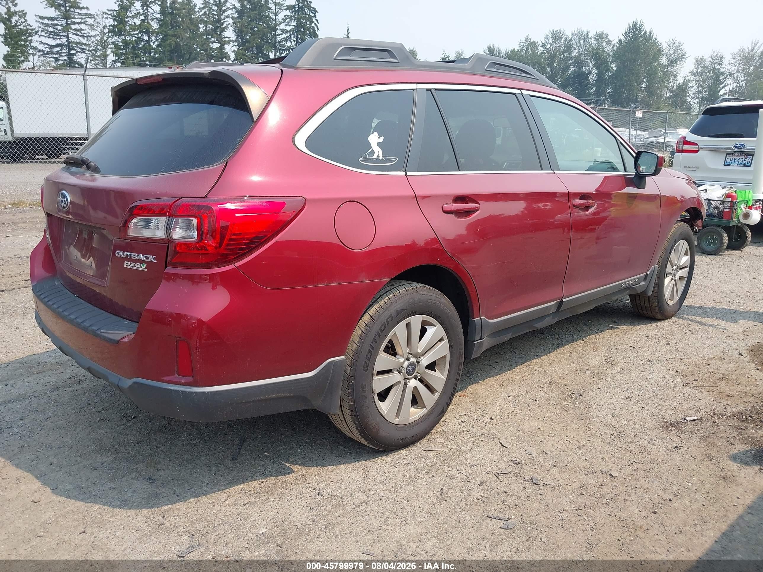 2015 Subaru Outback 2.5i Premium Red vin: 4S4BSACC6F3206814