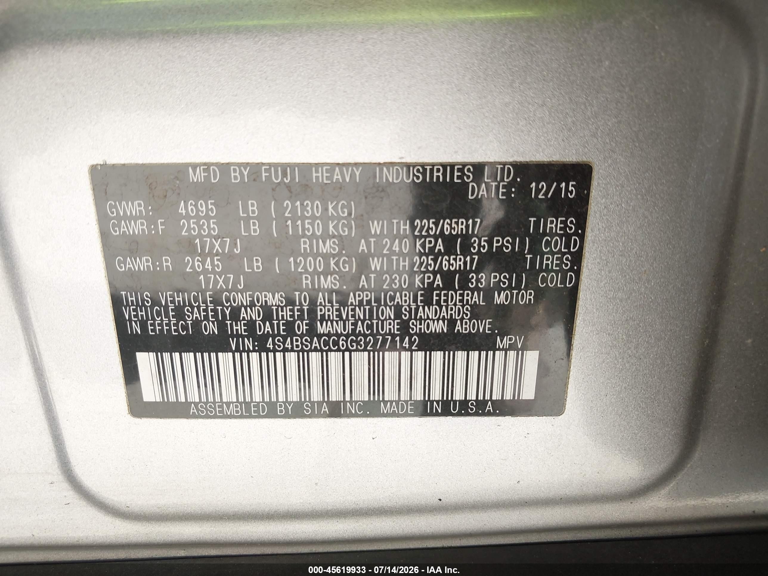 2016 Subaru Outback 2.5i Premium Silver vin: 4S4BSACC6G3277142