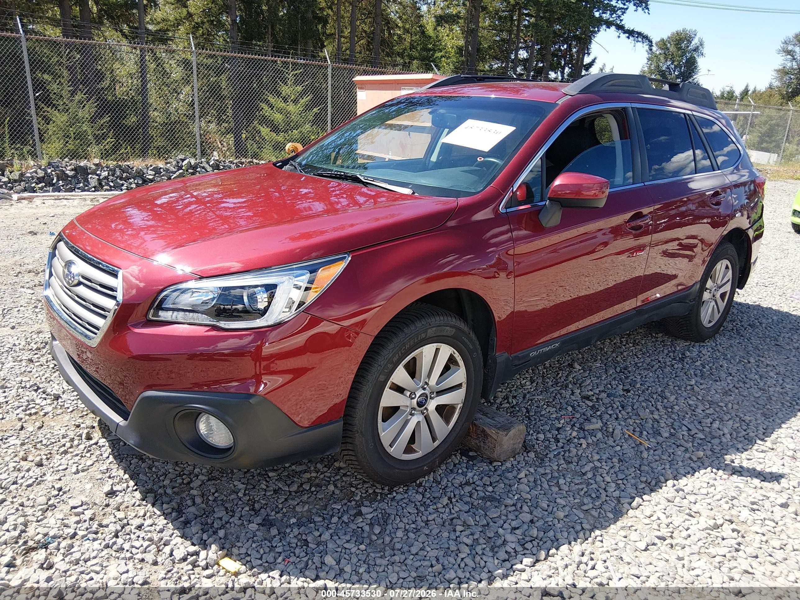 2015 Subaru Outback 2.5i Premium Red vin: 4S4BSACC8F3320295