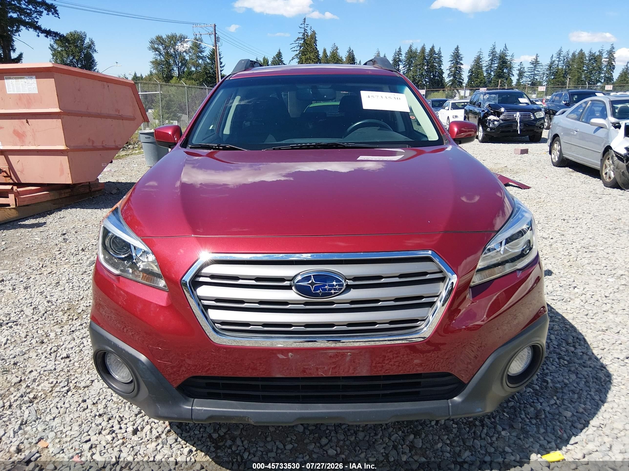 2015 Subaru Outback 2.5i Premium Red vin: 4S4BSACC8F3320295